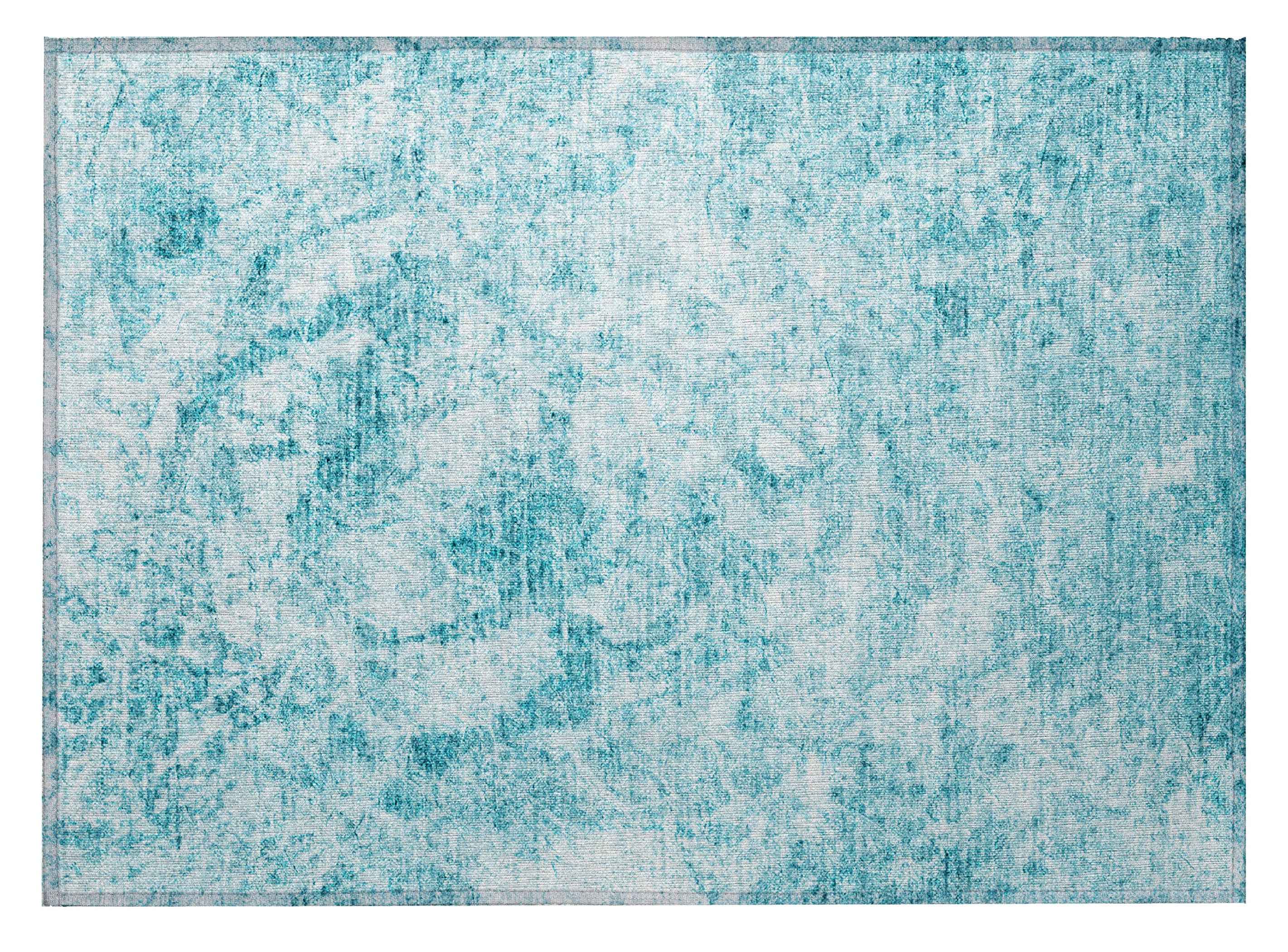 2' X 3' Teal Abstract Washable Non Skid Indoor Outdoor Area Rug