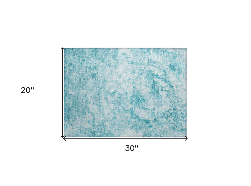 2' X 3' Teal Abstract Washable Non Skid Indoor Outdoor Area Rug