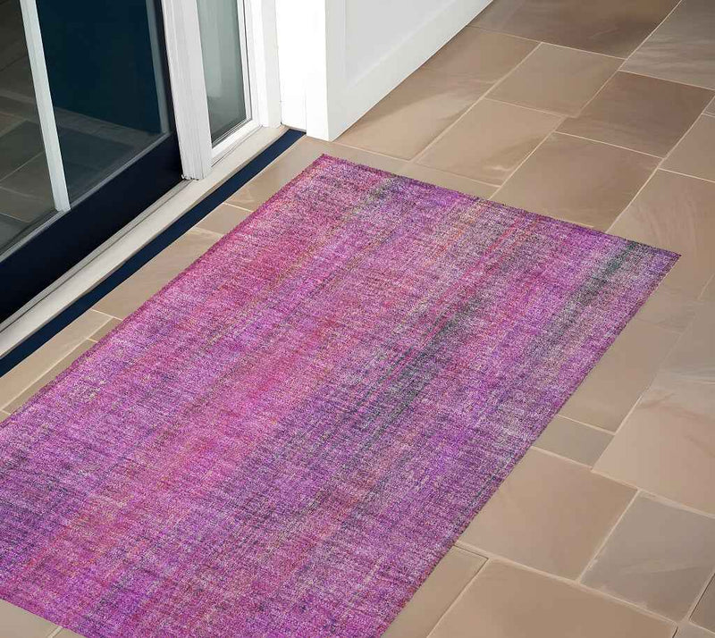 2' X 3' Lilac Striped Washable Non Skid Indoor Outdoor Area Rug