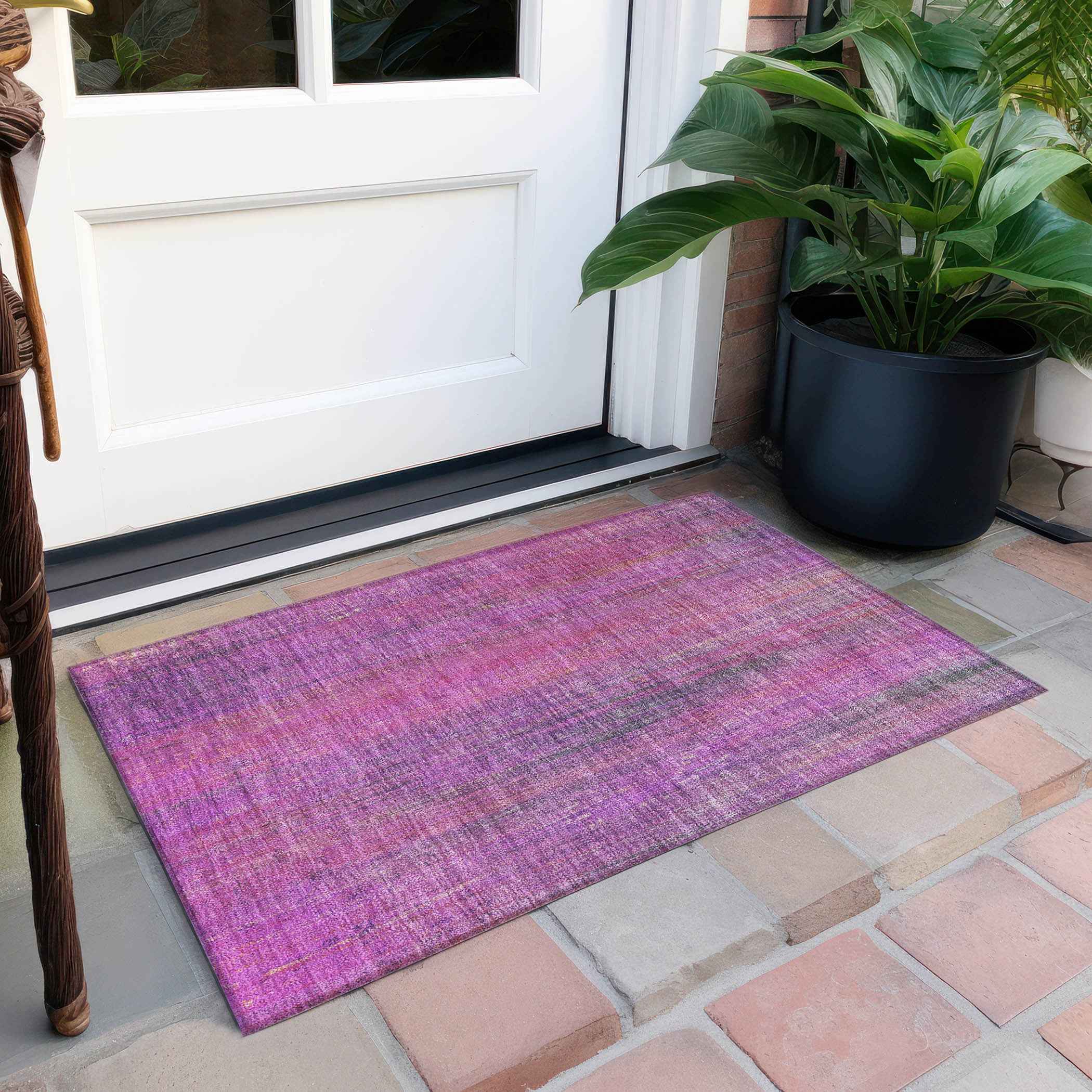 2' X 3' Lilac Striped Washable Non Skid Indoor Outdoor Area Rug