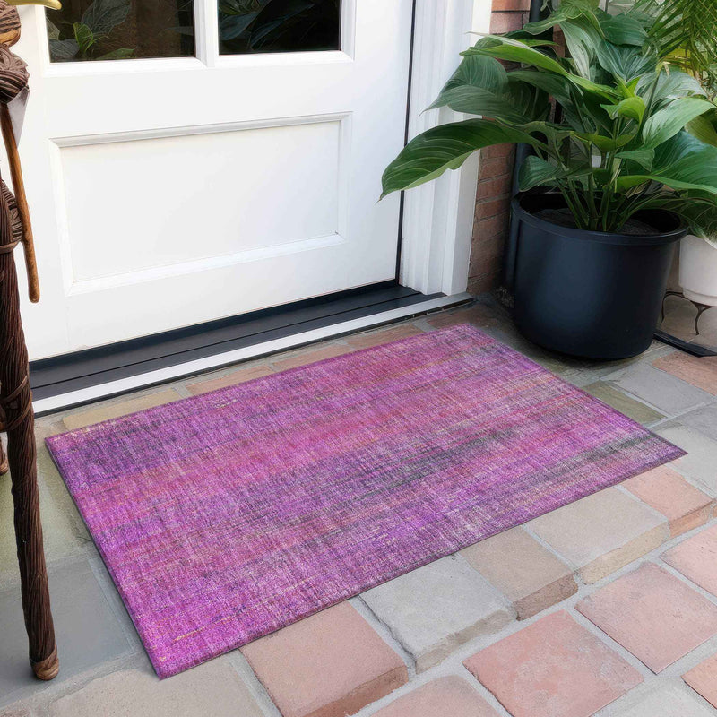 2' X 3' Lilac Striped Washable Non Skid Indoor Outdoor Area Rug