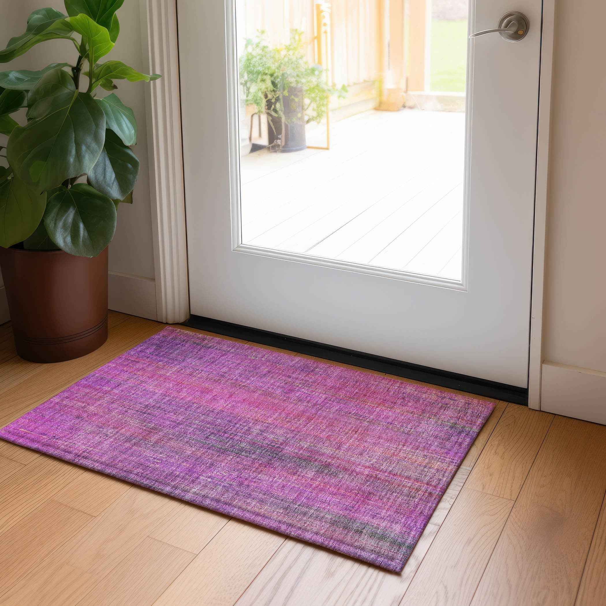 2' X 3' Lilac Striped Washable Non Skid Indoor Outdoor Area Rug