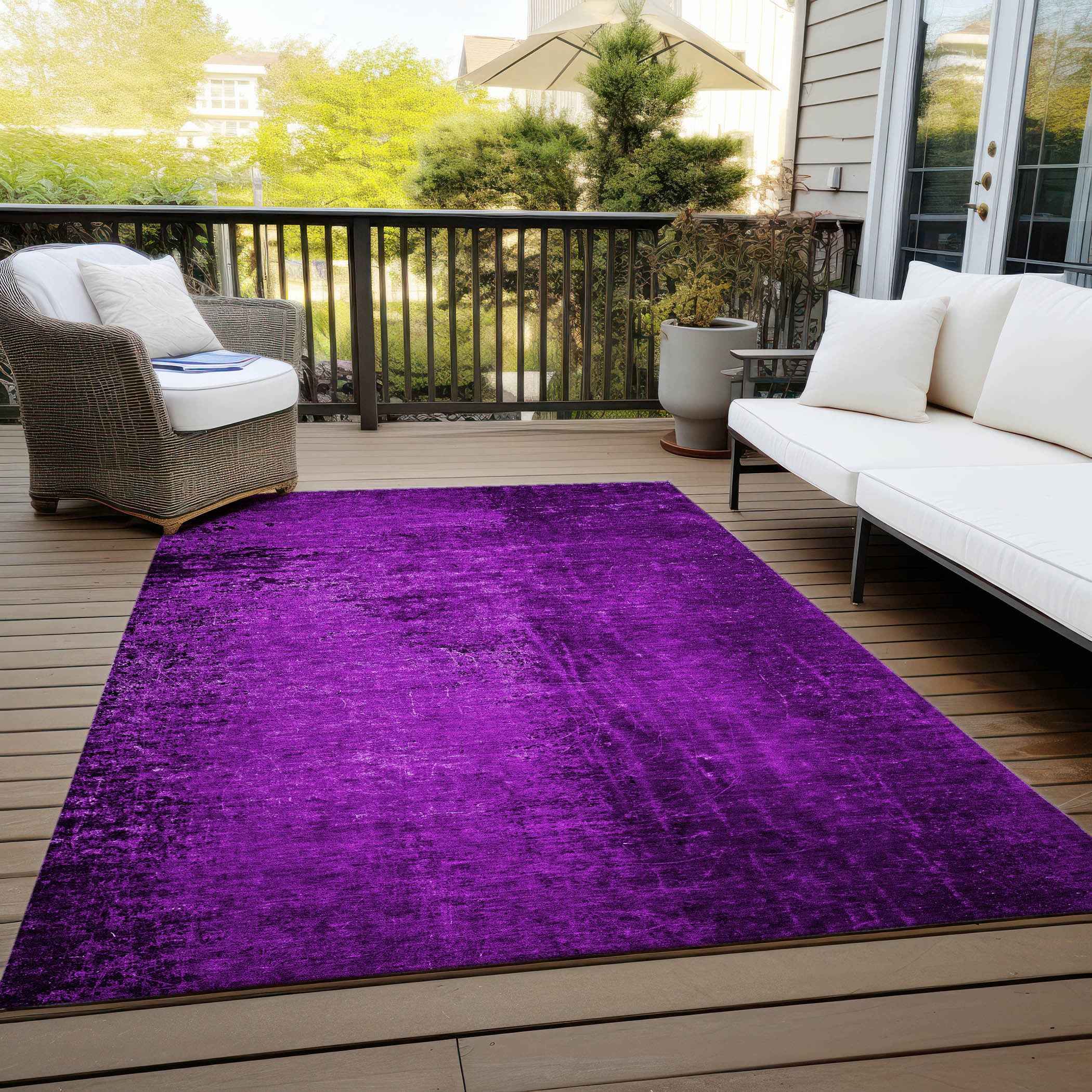 5' X 8' Purple Abstract Washable Non Skid Indoor Outdoor Area Rug