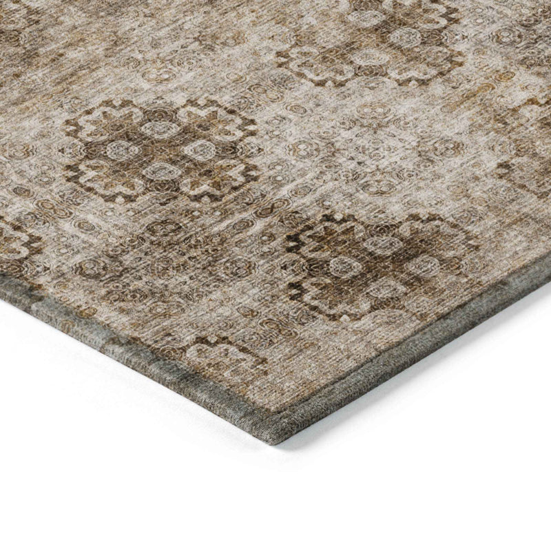 10' X 14' Taupe Floral Medallion Washable Non Skid Indoor Outdoor Area Rug