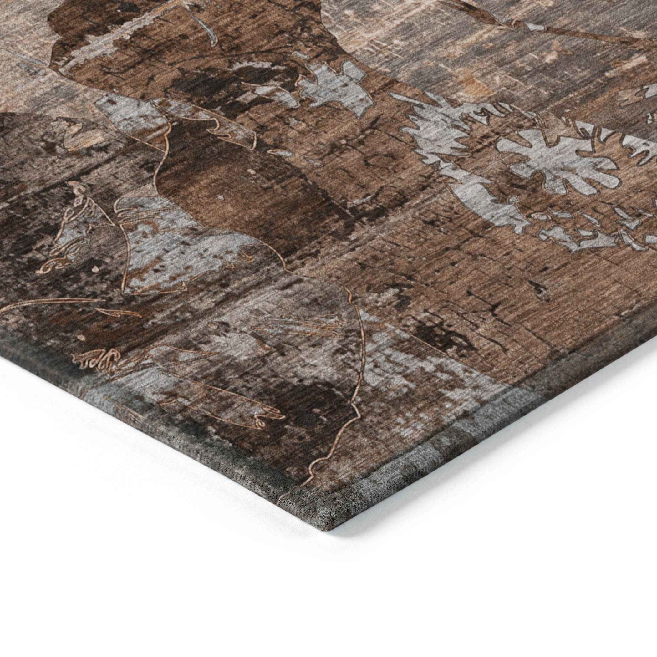 10' X 14' Brown Terracotta and Gray Abstract Washable Indoor Outdoor Area Rug