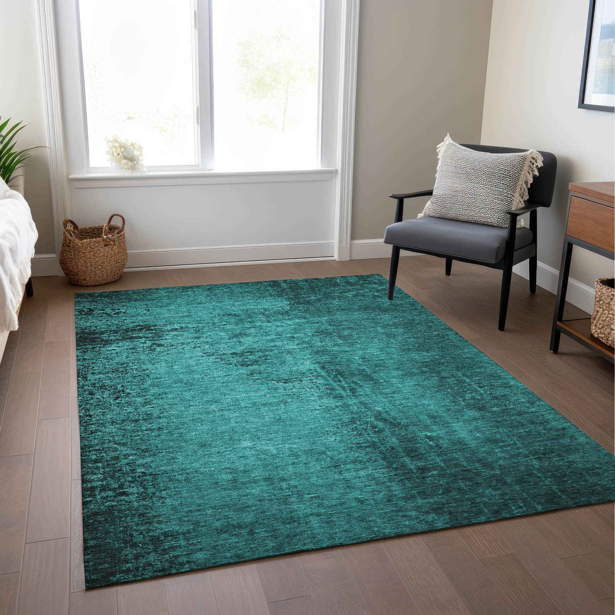 10' X 14' Teal Abstract Washable Non Skid Indoor Outdoor Area Rug