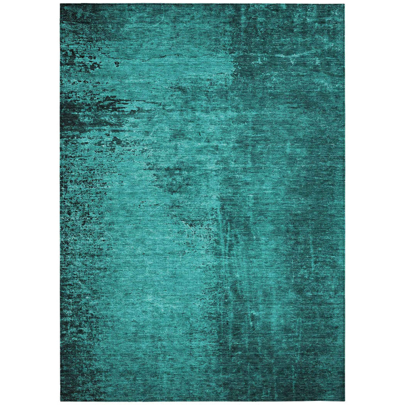 10' X 14' Teal Abstract Washable Non Skid Indoor Outdoor Area Rug