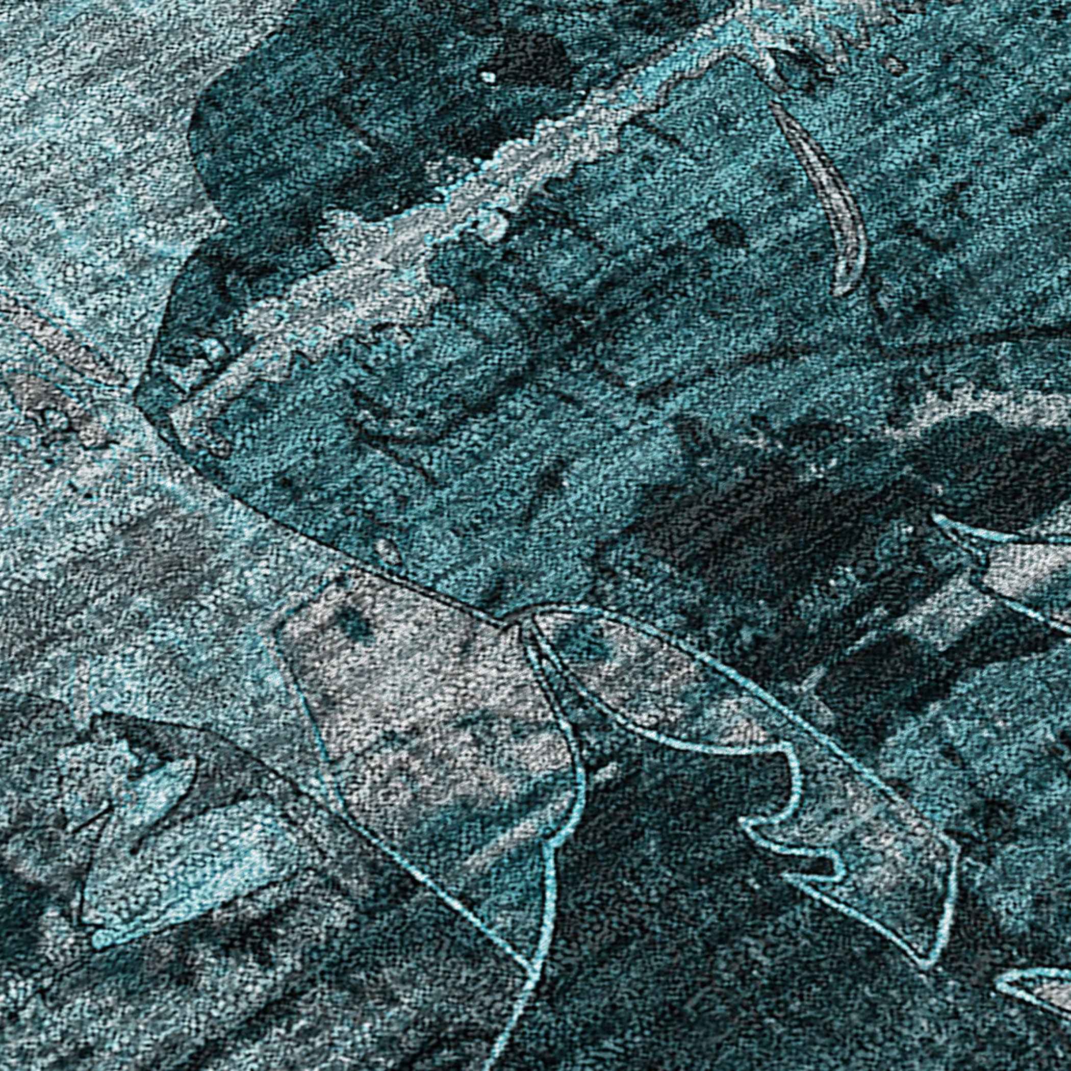 8' X 10' Teal and Gray Floral Washable Non Skid Indoor Outdoor Area Rug