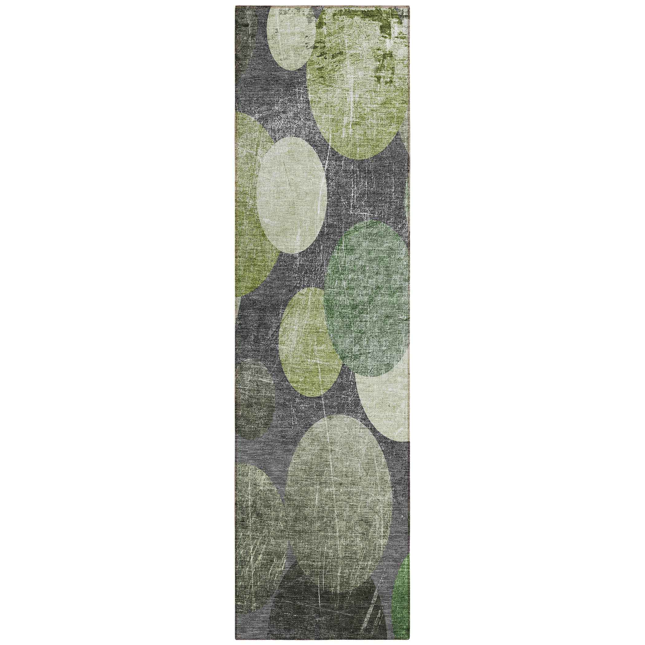 2' X 8' Green and Gray Abstract Washable Non Skid Indoor Outdoor Runner Rug