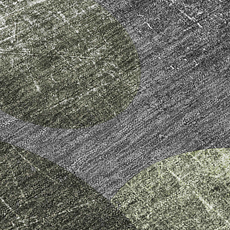 2' X 8' Green and Gray Abstract Washable Non Skid Indoor Outdoor Runner Rug