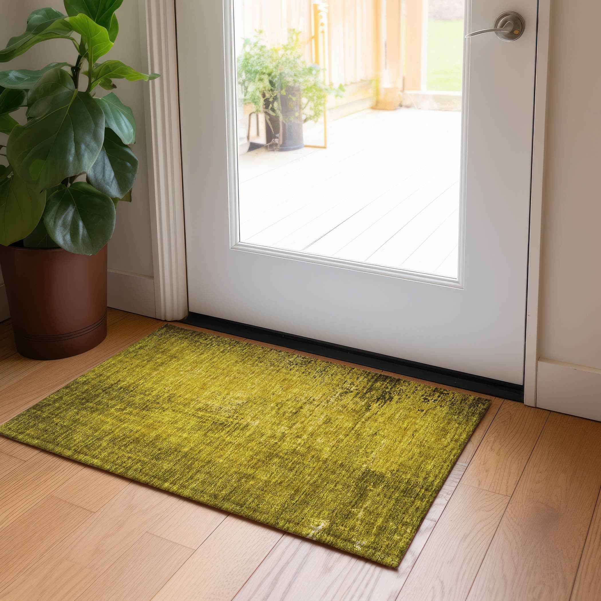 2' X 3' Gold Abstract Washable Non Skid Indoor Outdoor Area Rug