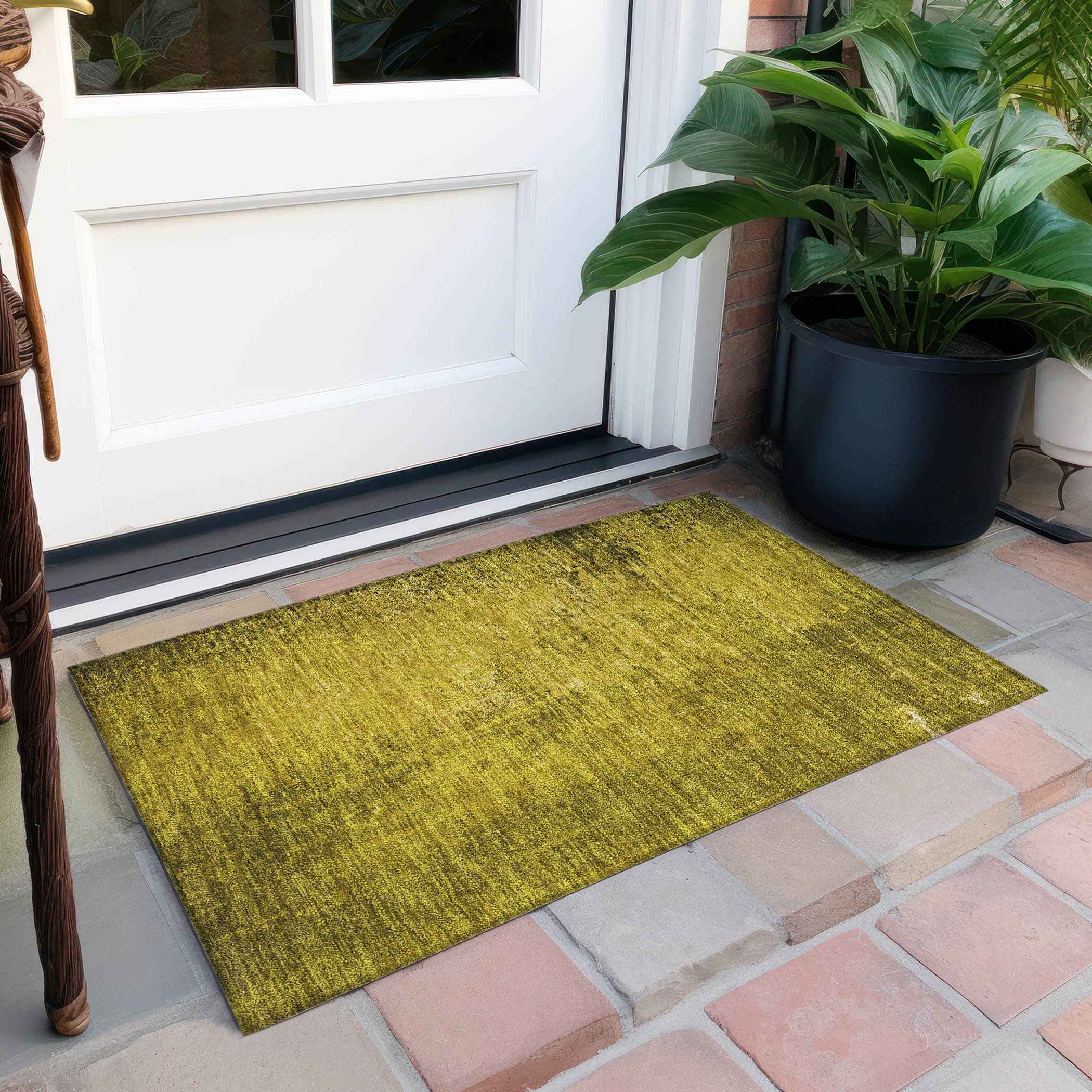 2' X 3' Gold Abstract Washable Non Skid Indoor Outdoor Area Rug