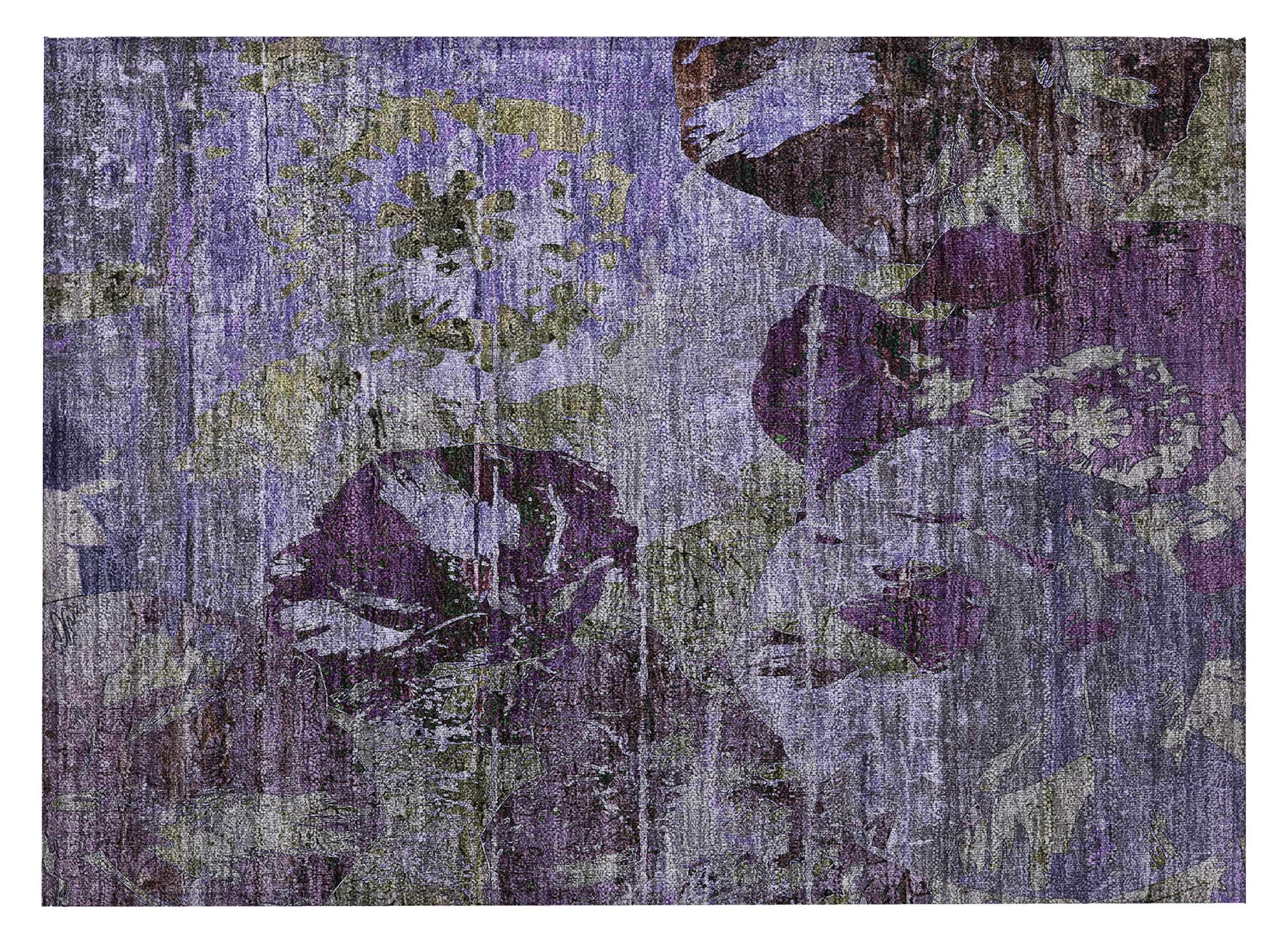 2' X 3' Purple and Green Floral Washable Non Skid Indoor Outdoor Area Rug