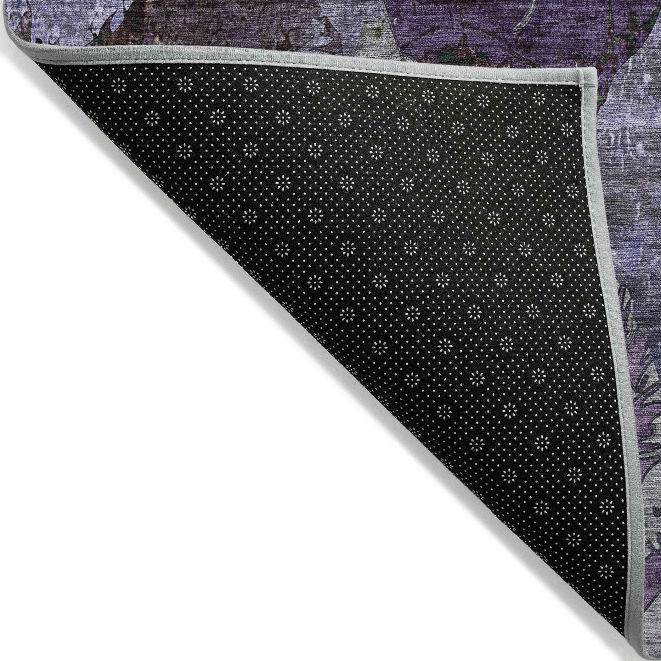 2' X 3' Purple and Green Floral Washable Non Skid Indoor Outdoor Area Rug