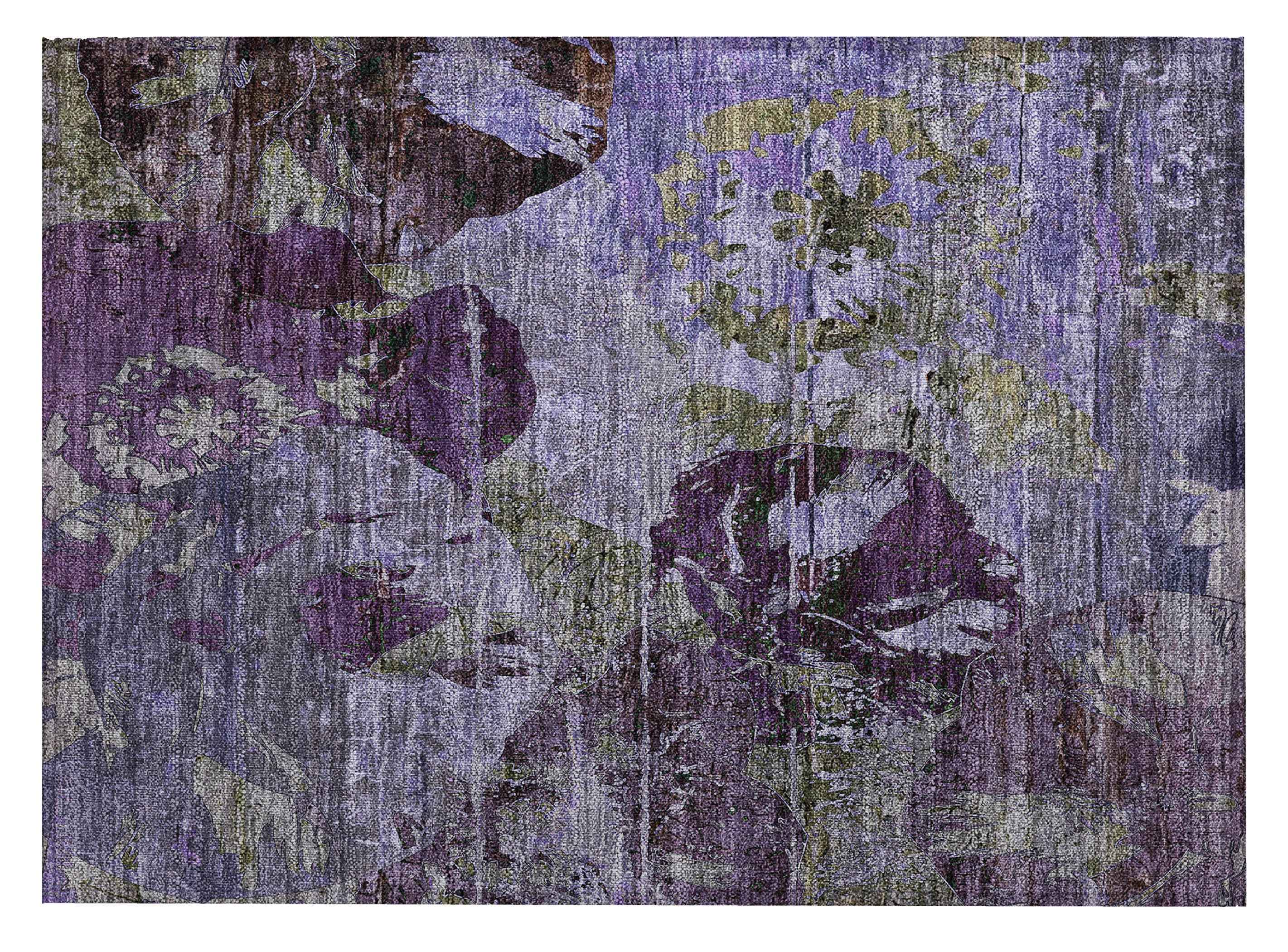 2' X 3' Purple and Green Floral Washable Non Skid Indoor Outdoor Area Rug