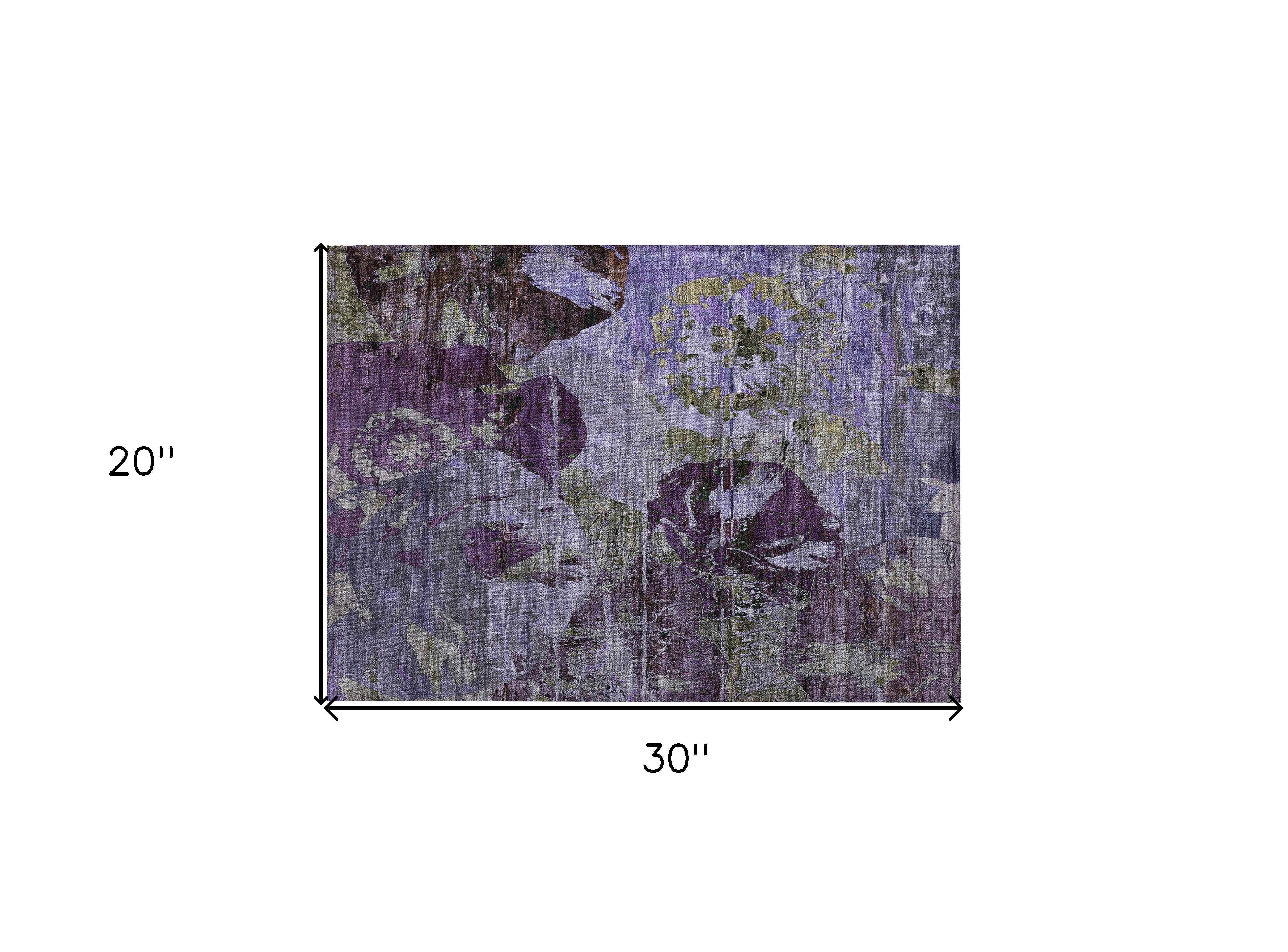 2' X 3' Purple and Green Floral Washable Non Skid Indoor Outdoor Area Rug