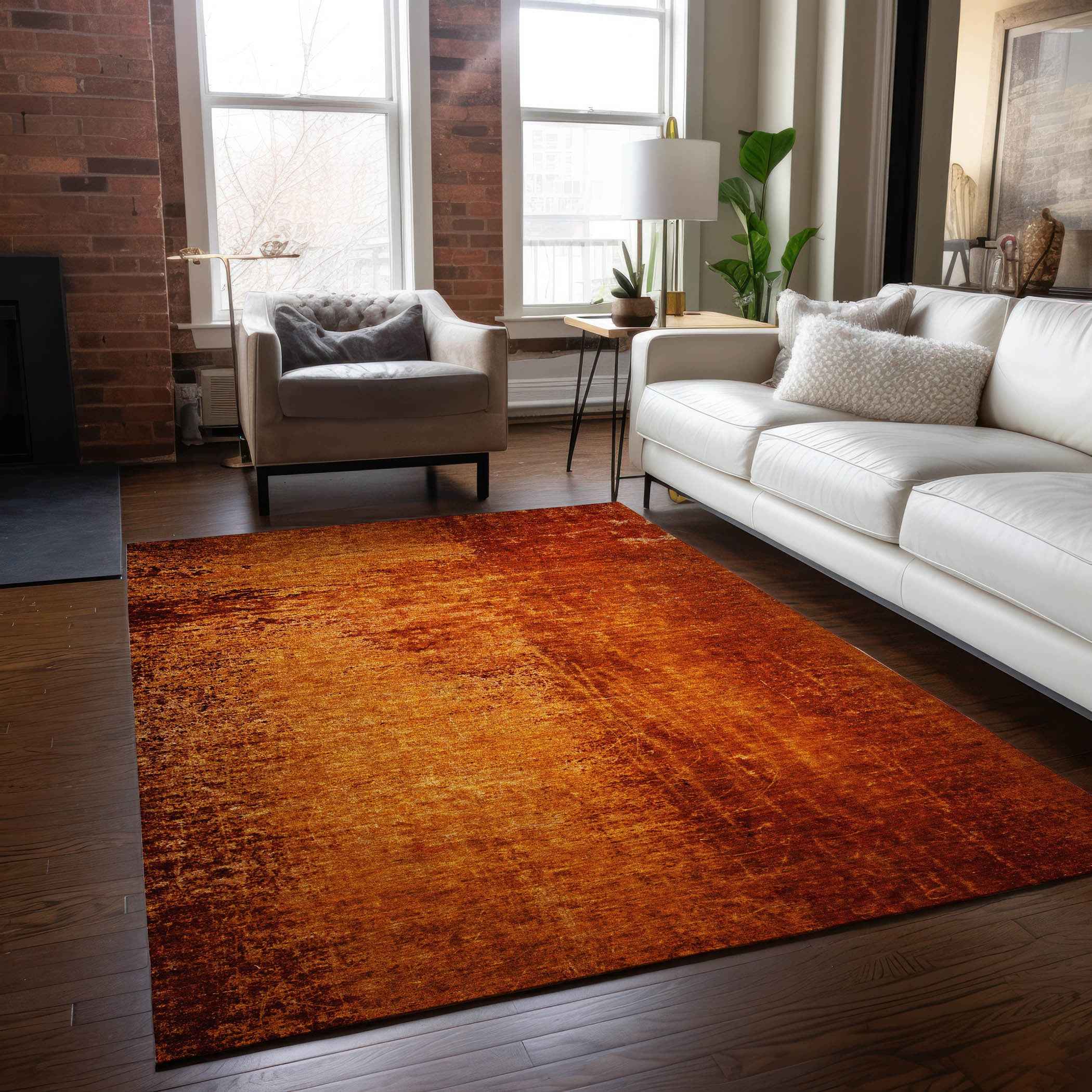 3' X 5' Orange Abstract Washable Non Skid Indoor Outdoor Area Rug