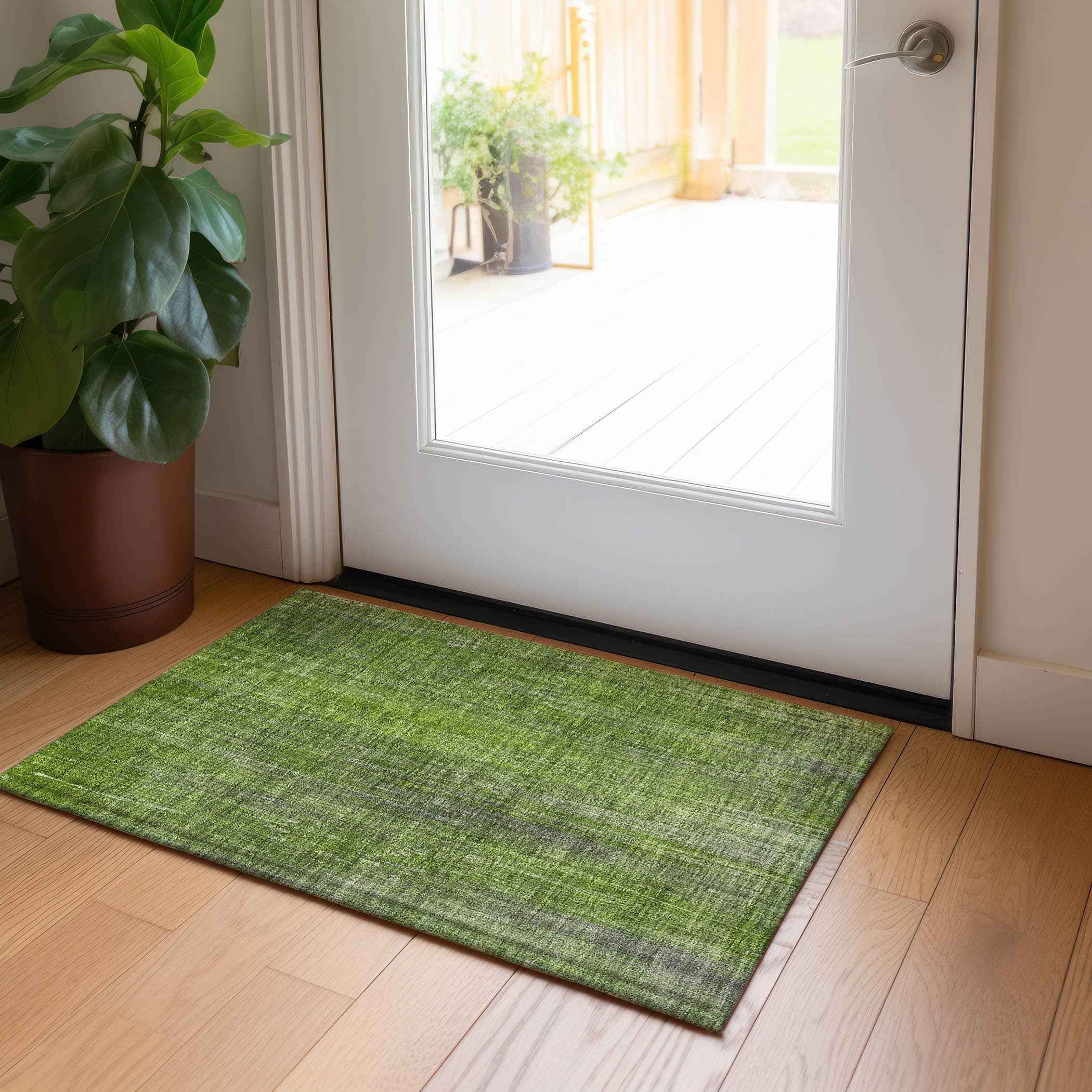 2' X 3' Green Striped Washable Non Skid Indoor Outdoor Area Rug