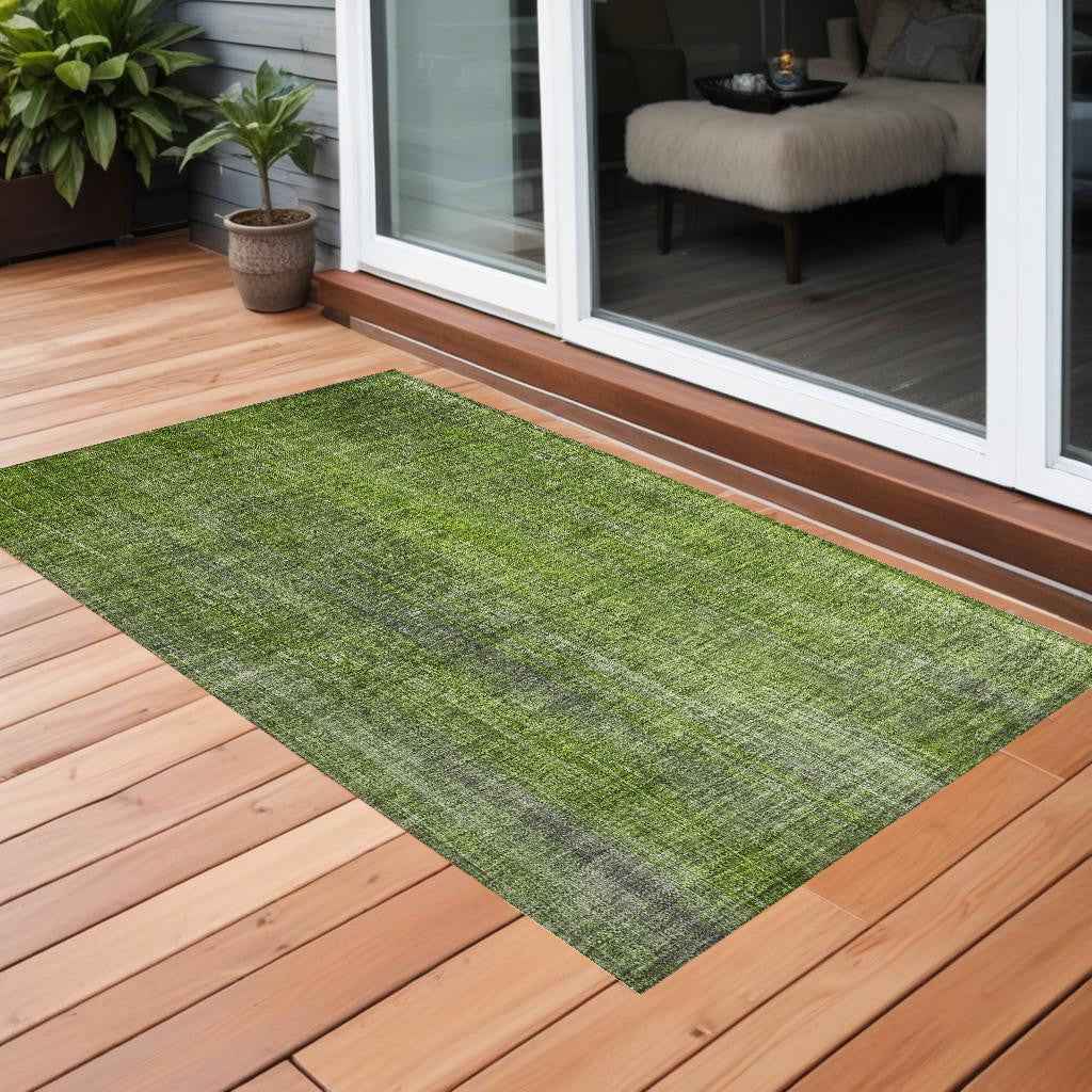 2' X 3' Green Striped Washable Non Skid Indoor Outdoor Area Rug