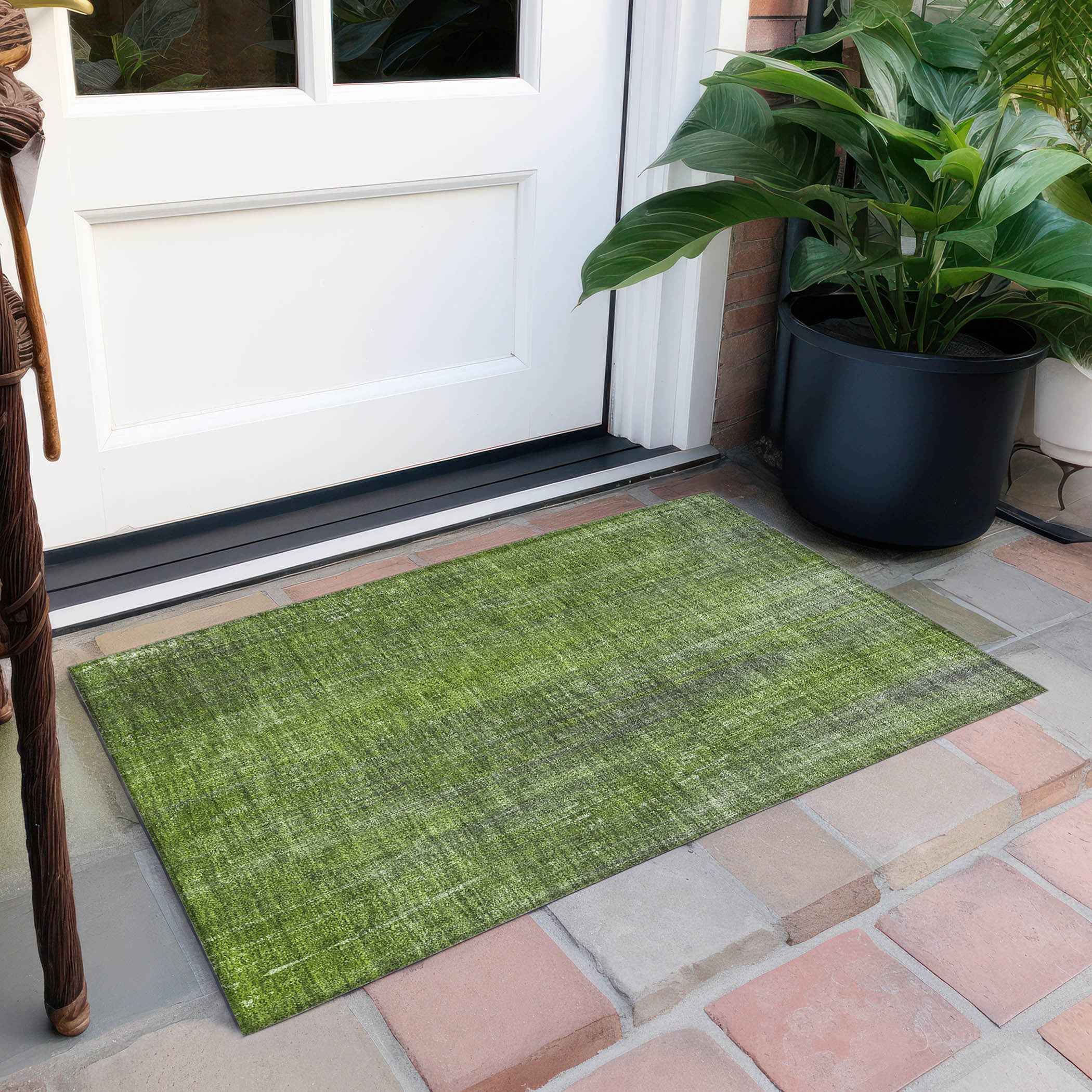 2' X 3' Green Striped Washable Non Skid Indoor Outdoor Area Rug