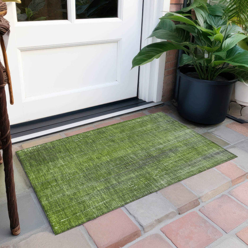 2' X 3' Green Striped Washable Non Skid Indoor Outdoor Area Rug
