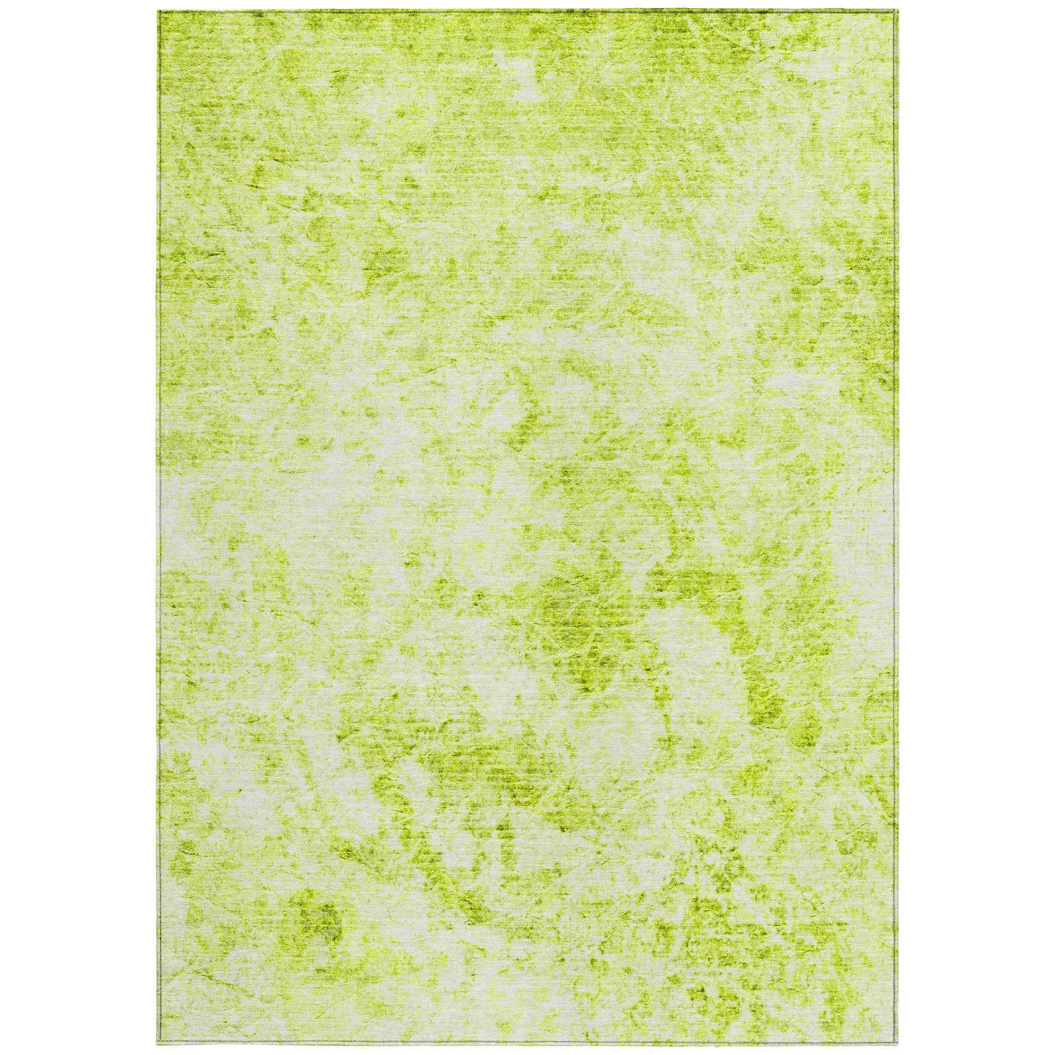 5' X 8' Lime Green Abstract Washable Non Skid Indoor Outdoor Area Rug