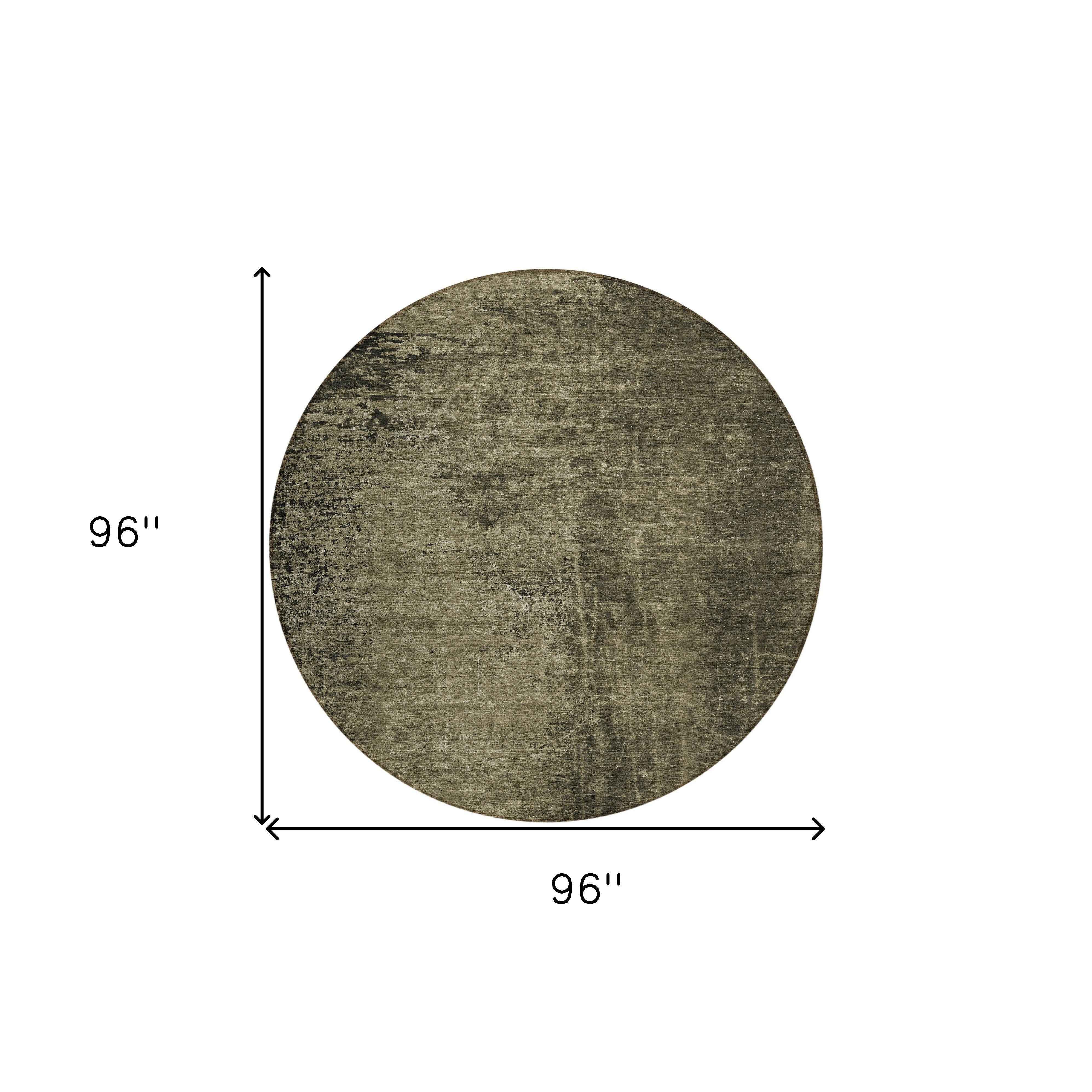 8' Round Gray Round Abstract Washable Non Skid Indoor Outdoor Area Rug