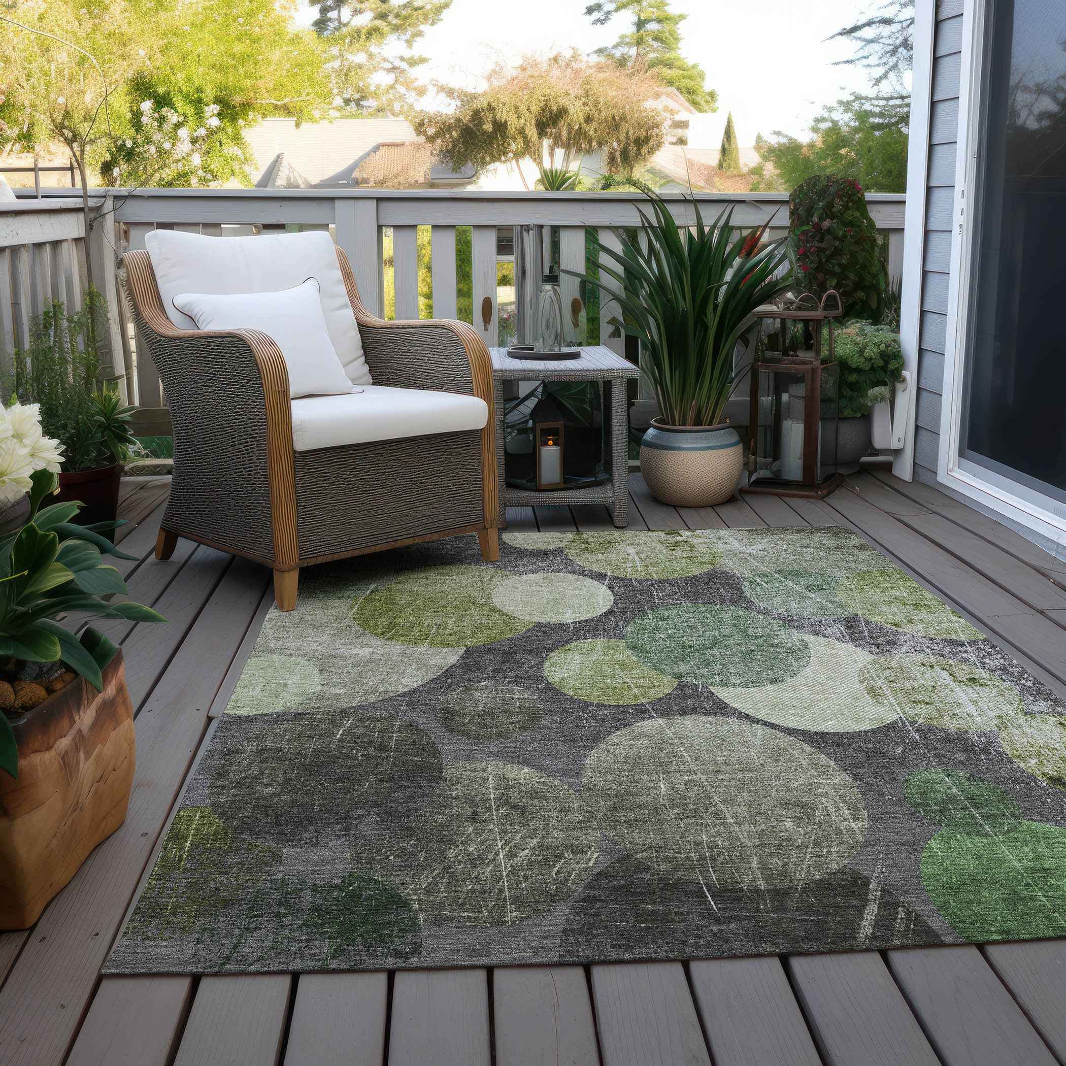 9' X 12' Green And Gray Abstract Washable Indoor Outdoor Area Rug