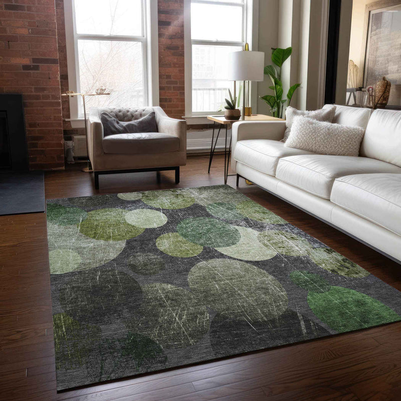 9' X 12' Green And Gray Abstract Washable Indoor Outdoor Area Rug