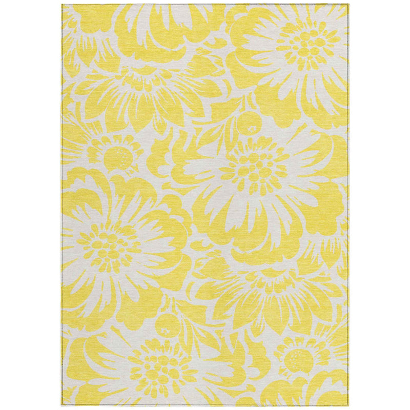 3' X 5' Yellow and Ivory Floral Washable Non Skid Indoor Outdoor Area Rug