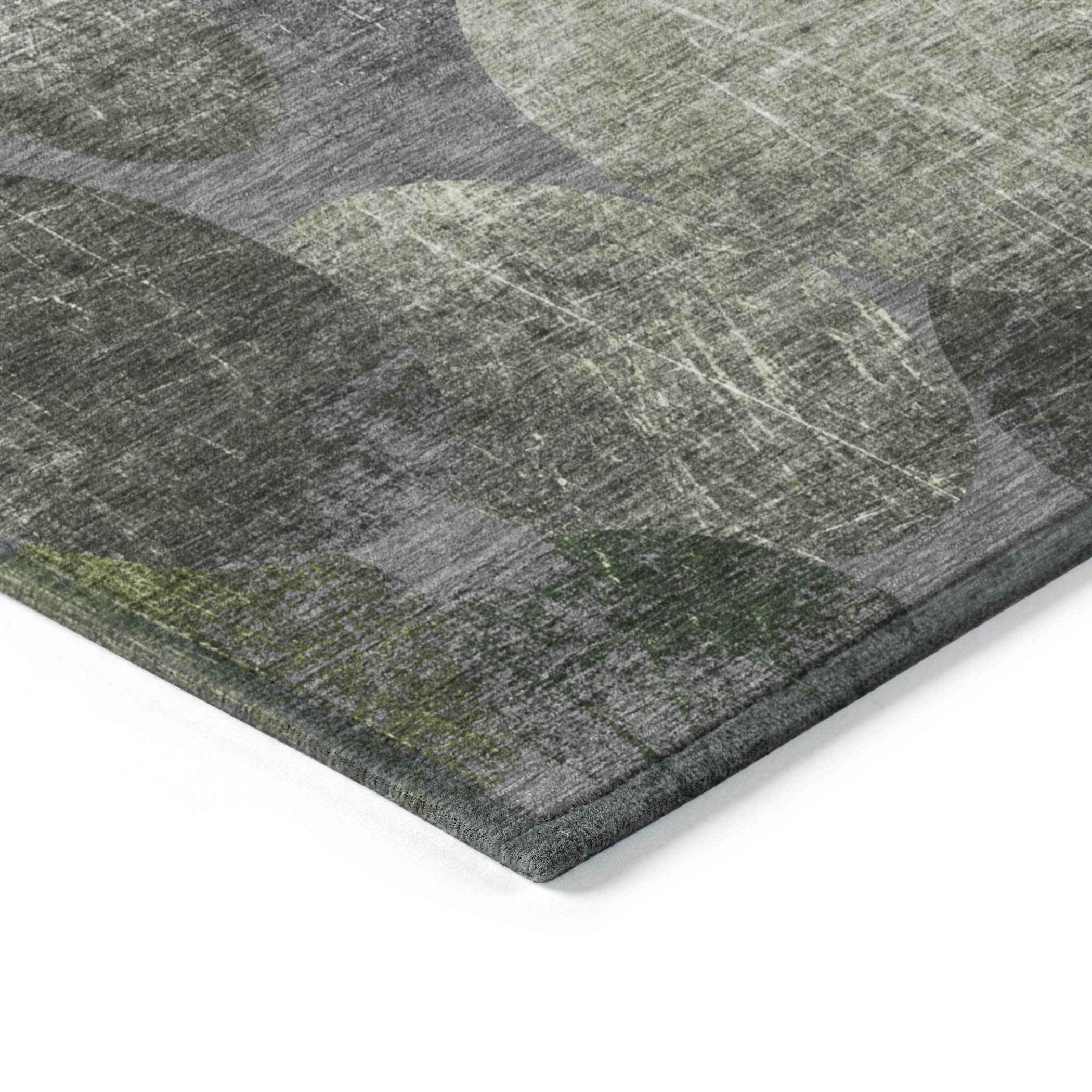 9' X 12' Green And Gray Abstract Washable Indoor Outdoor Area Rug