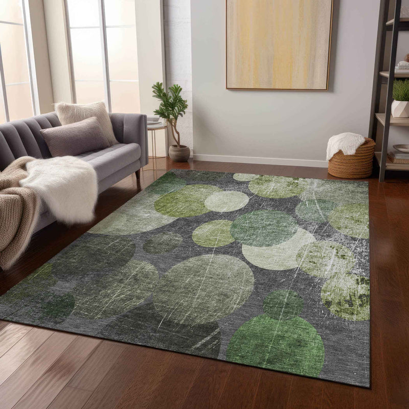 9' X 12' Green And Gray Abstract Washable Indoor Outdoor Area Rug