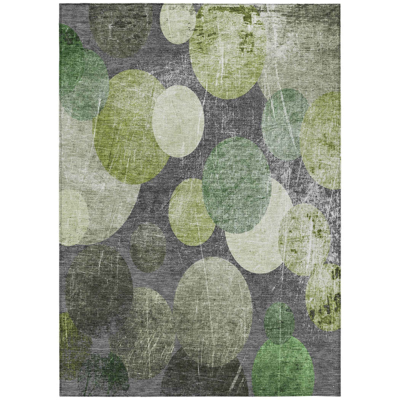 9' X 12' Green And Gray Abstract Washable Indoor Outdoor Area Rug