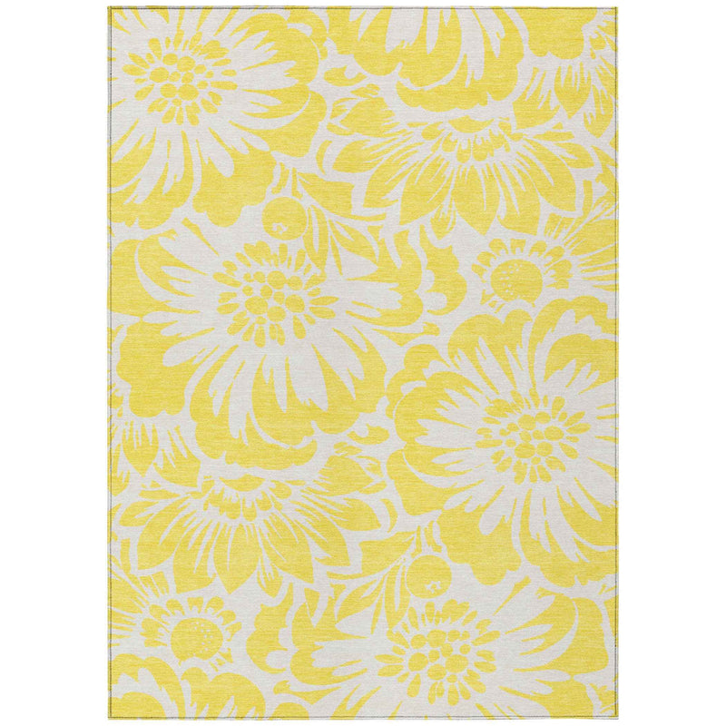 3' X 5' Yellow and Ivory Floral Washable Non Skid Indoor Outdoor Area Rug