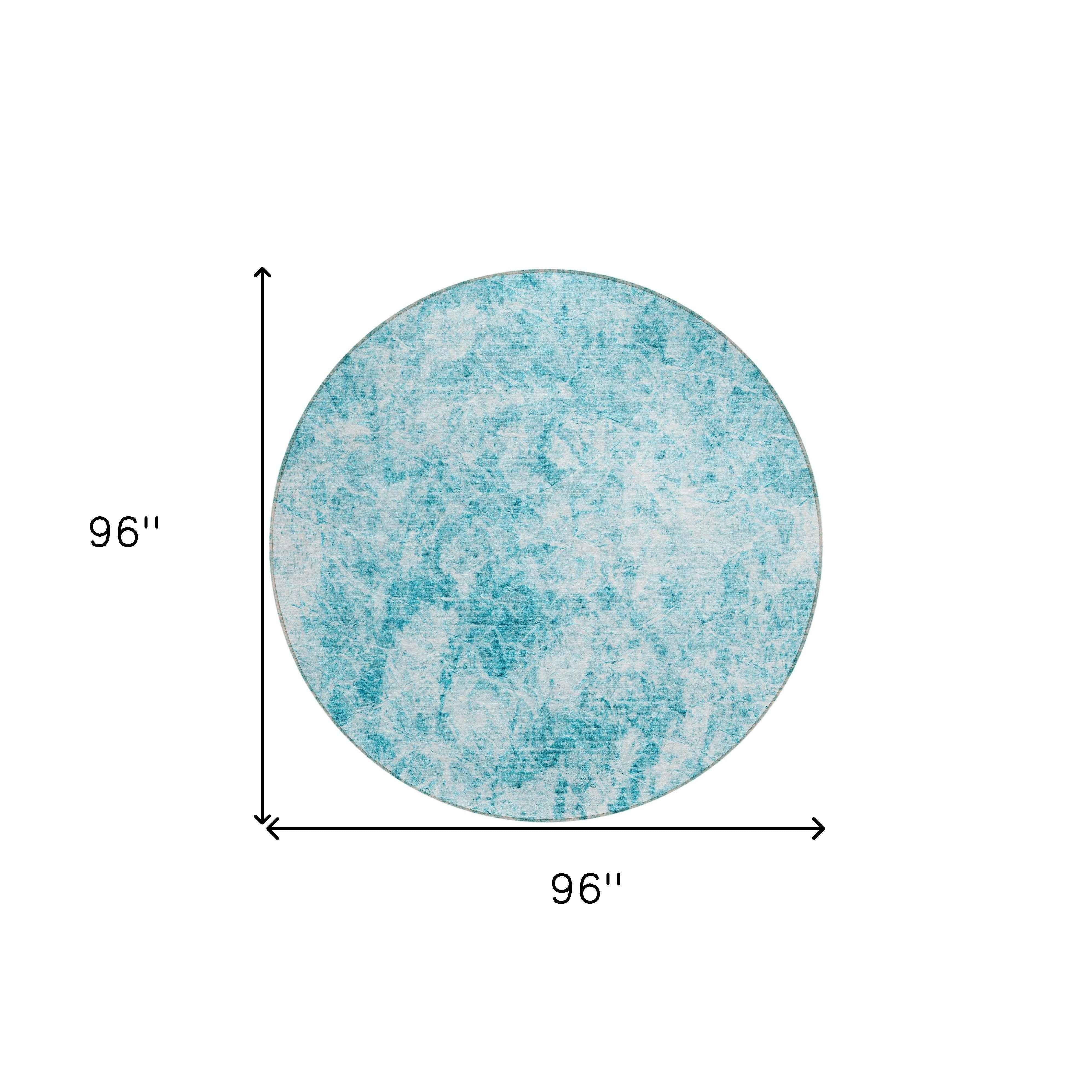 8' Round Teal Round Abstract Washable Non Skid Indoor Outdoor Area Rug