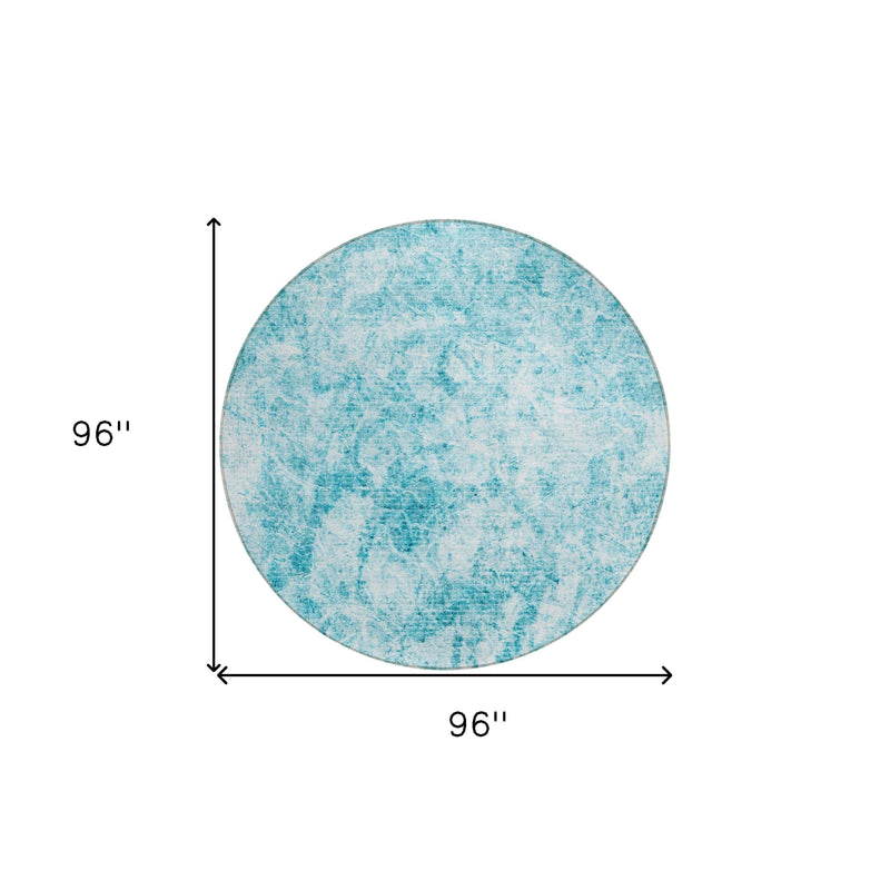 8' Round Teal Round Abstract Washable Non Skid Indoor Outdoor Area Rug