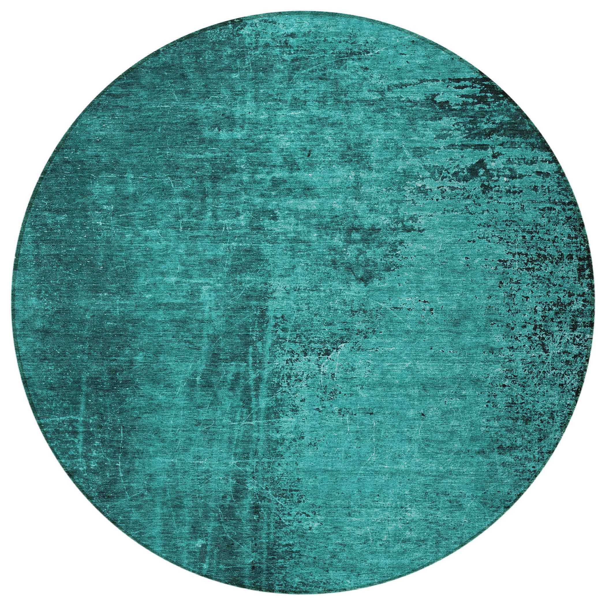 8' Round Teal Round Abstract Washable Non Skid Indoor Outdoor Area Rug