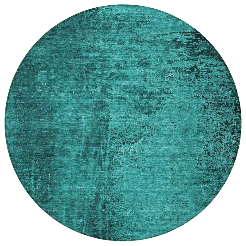 8' Round Teal Round Abstract Washable Non Skid Indoor Outdoor Area Rug