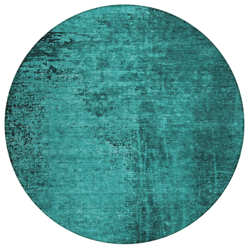 8' Round Teal Round Abstract Washable Non Skid Indoor Outdoor Area Rug