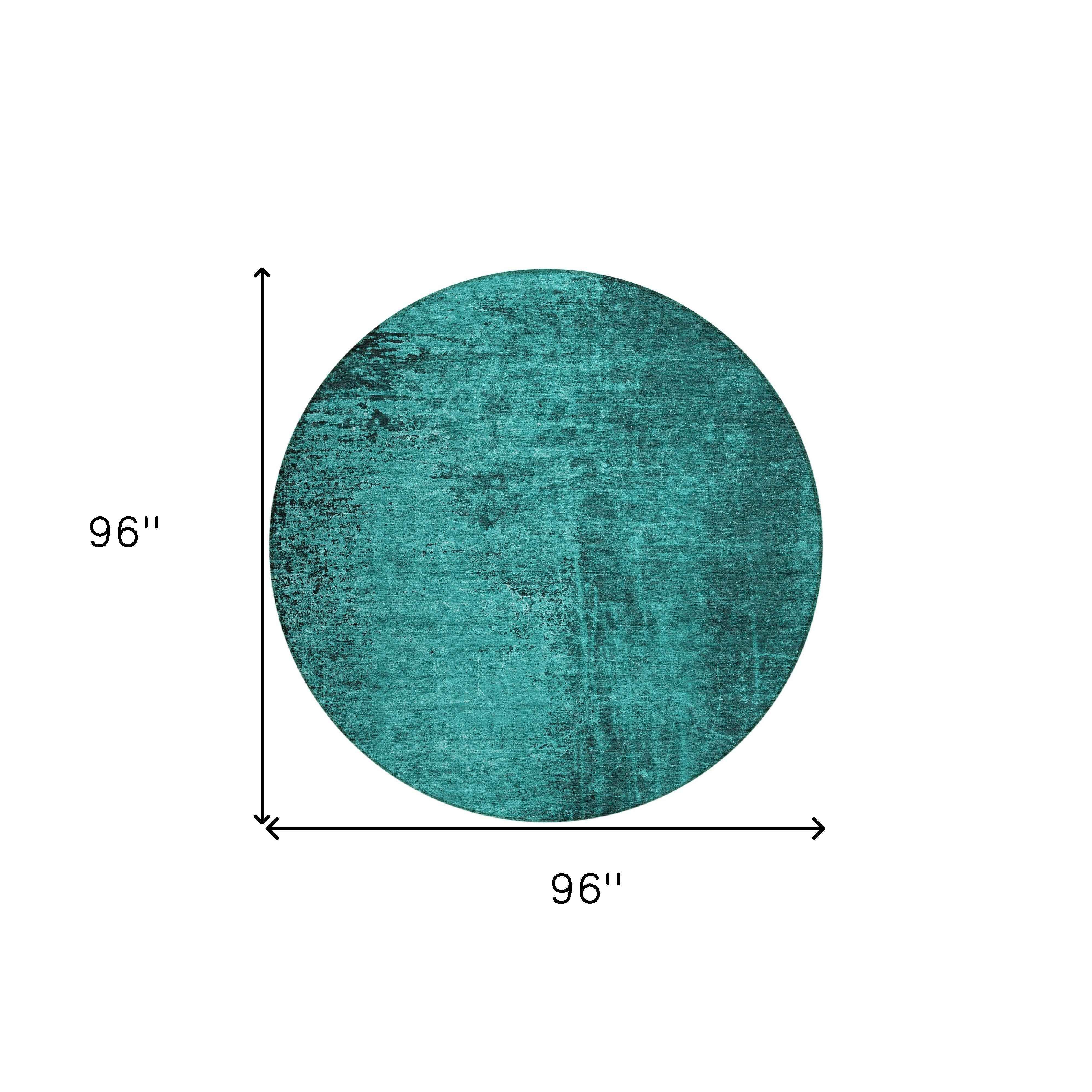 8' Round Teal Round Abstract Washable Non Skid Indoor Outdoor Area Rug