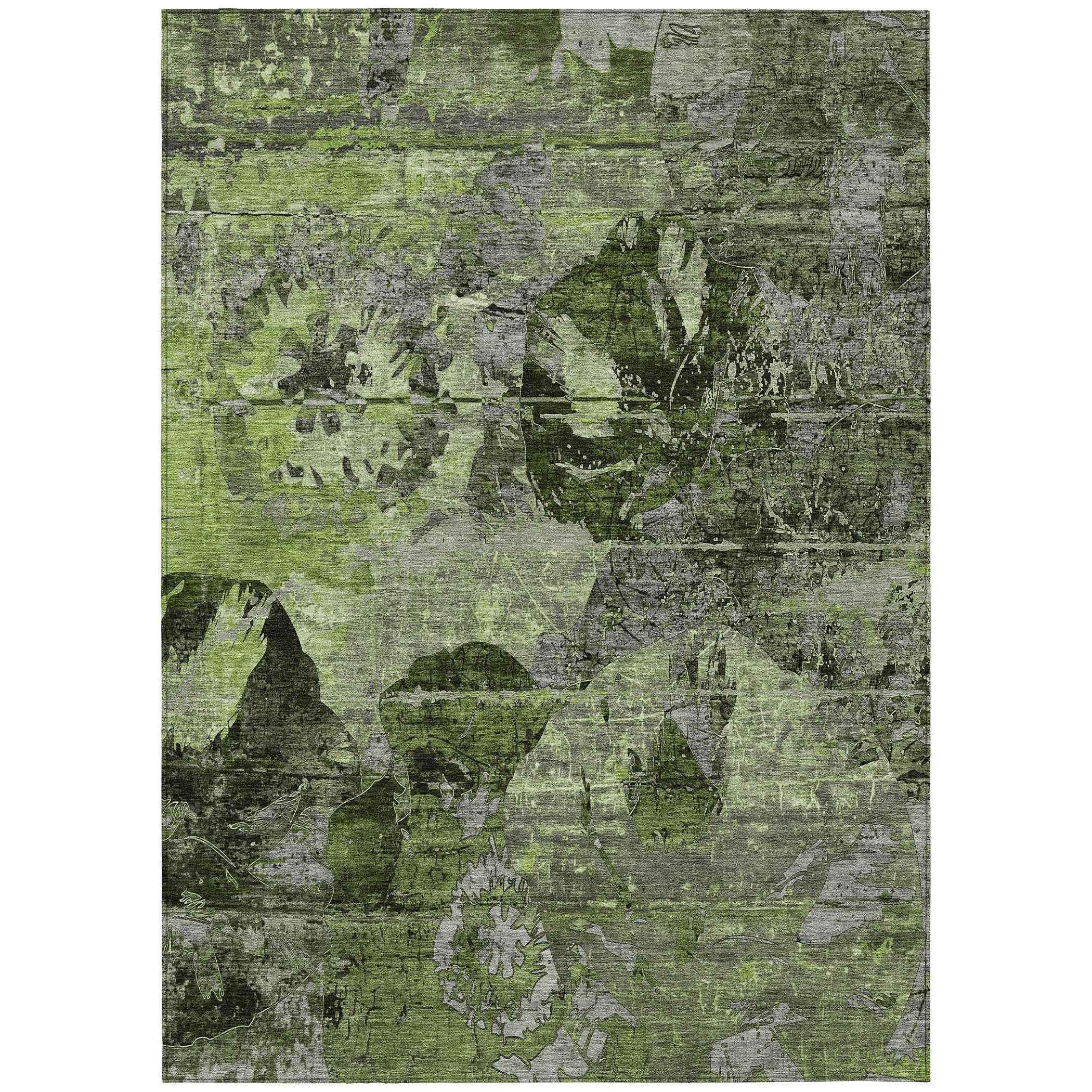3' X 5' Green and Gray Abstract Washable Indoor Outdoor Area Rug