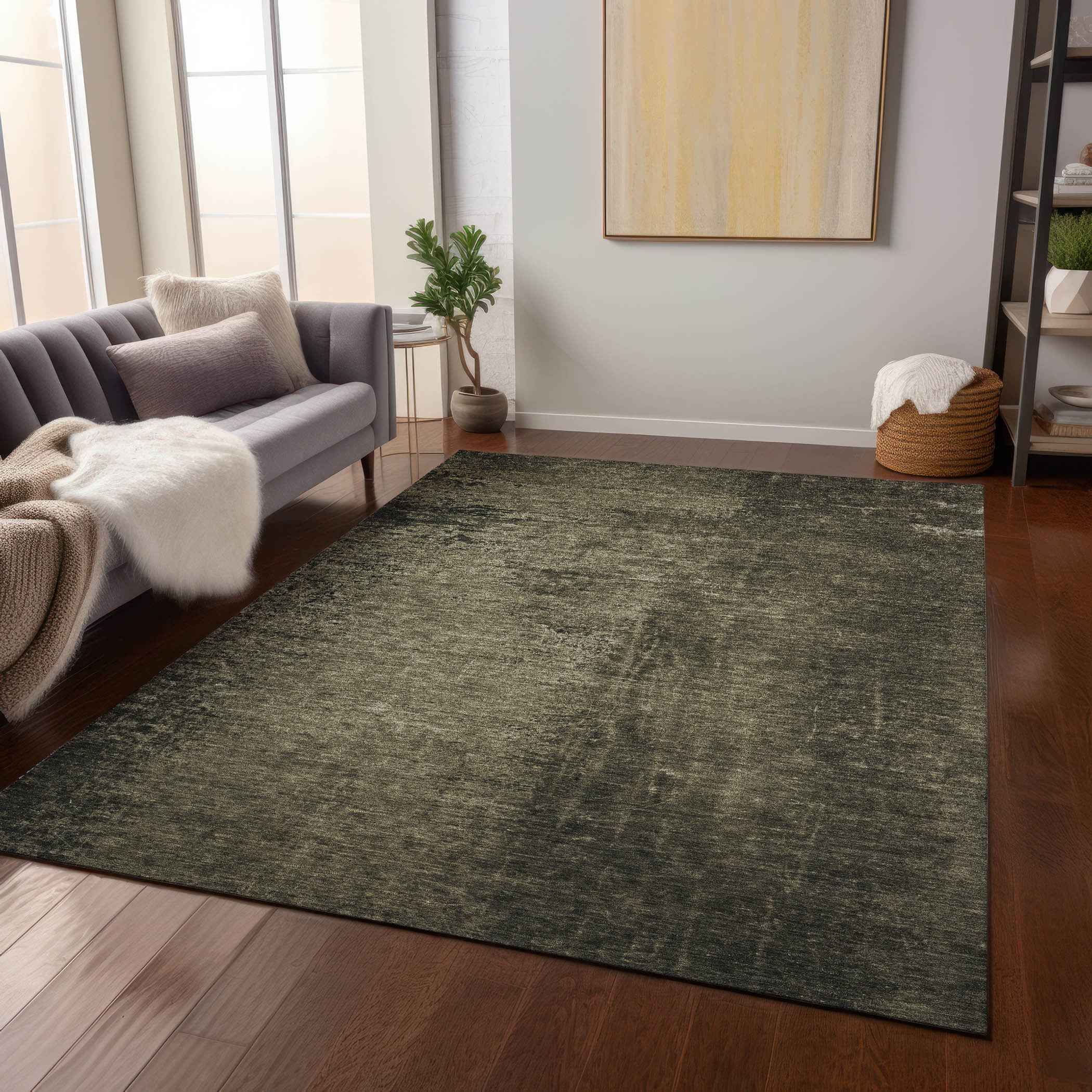 9' X 12' Gray Abstract Washable Non Skid Indoor Outdoor Area Rug