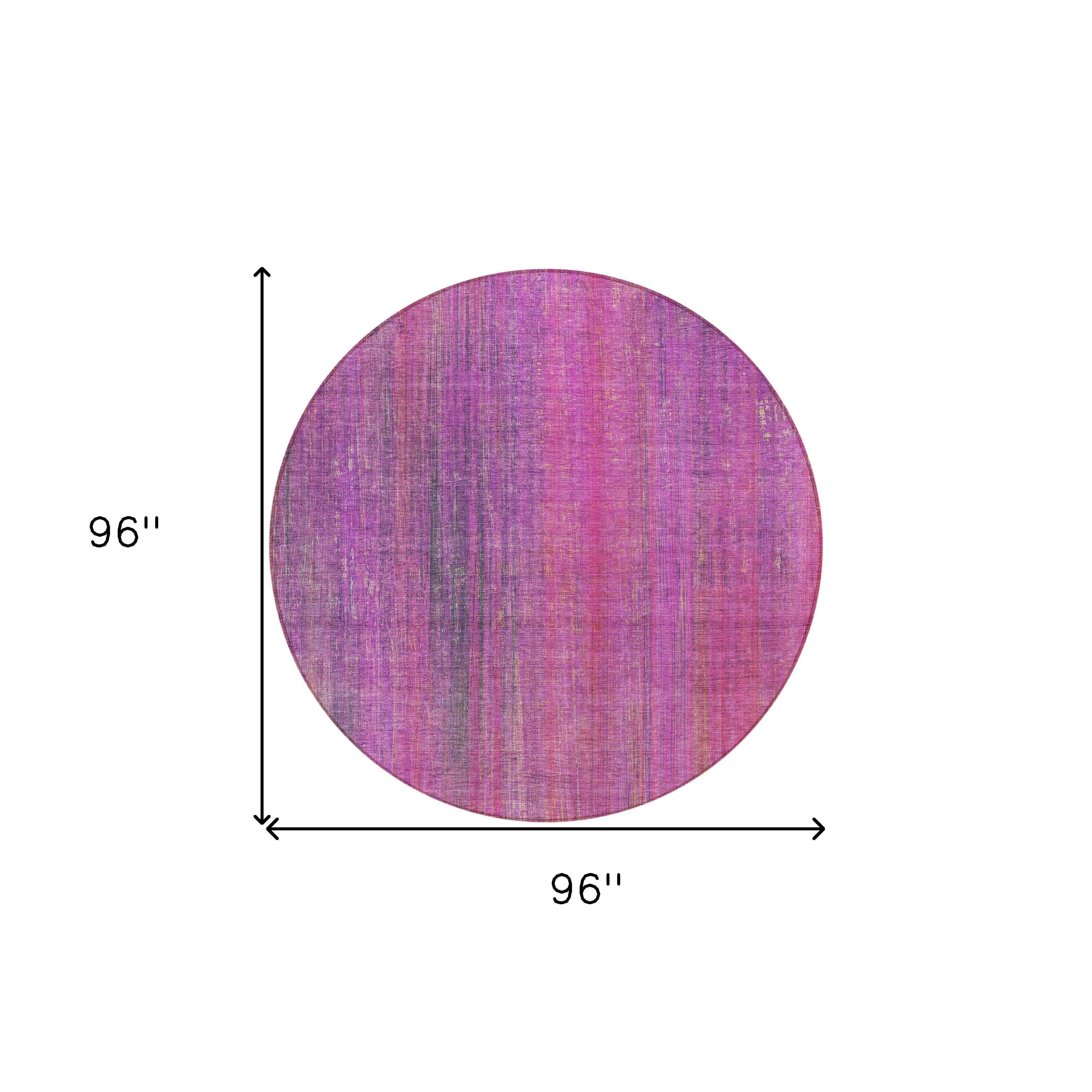8' Round Lilac Round Striped Washable Non Skid Indoor Outdoor Area Rug