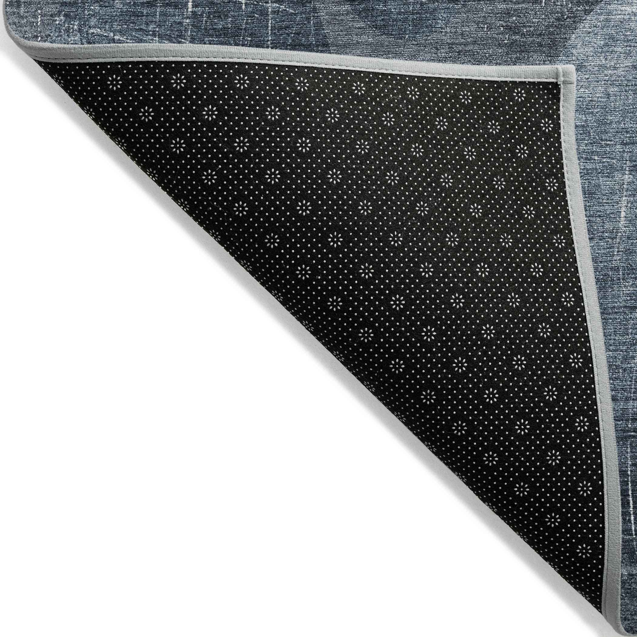 10' X 14' Gray and Blue Abstract Washable Non Skid Indoor Outdoor Area Rug