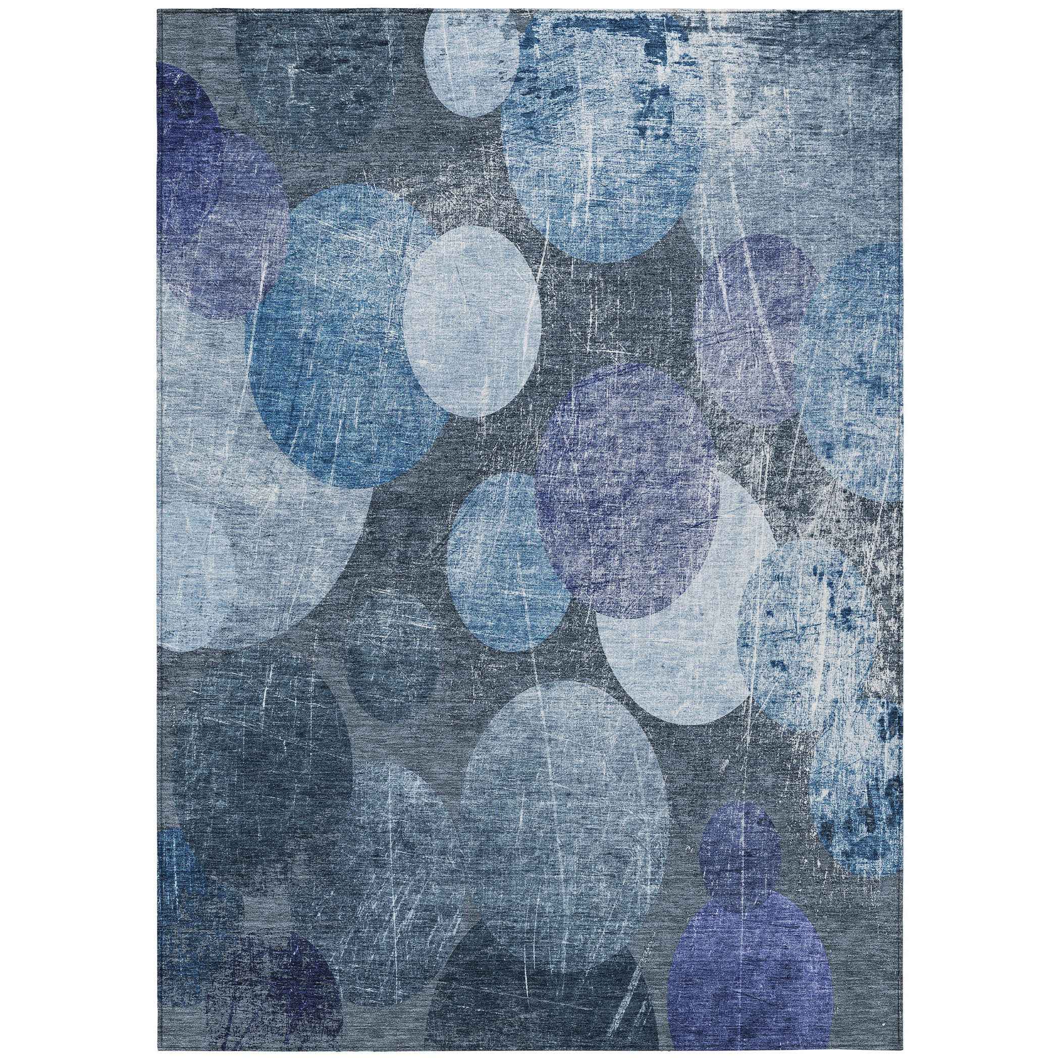 10' X 14' Gray and Blue Abstract Washable Non Skid Indoor Outdoor Area Rug