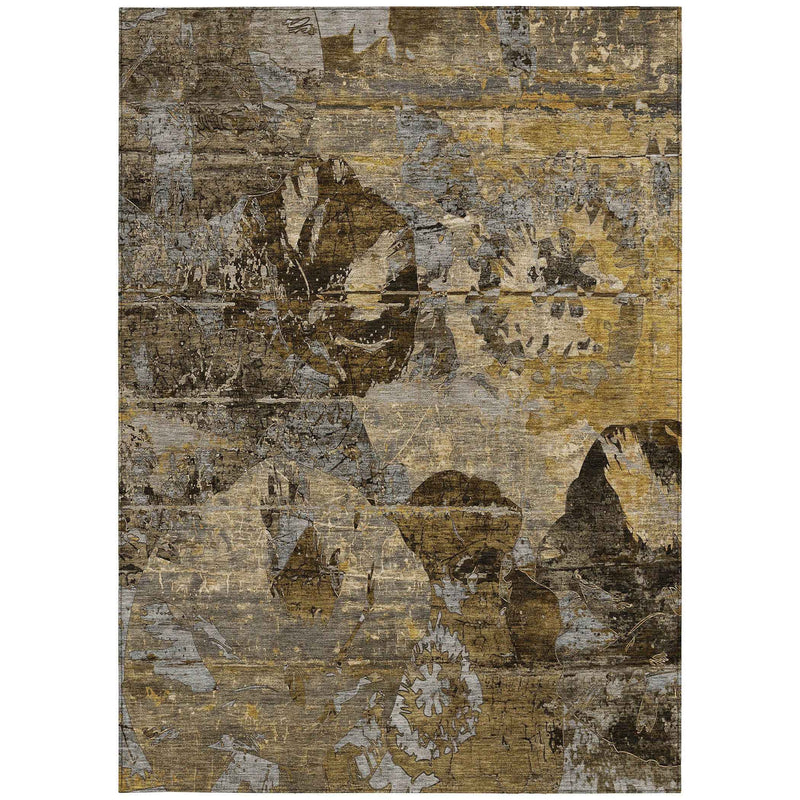 8' X 10' Brown Terracotta and Gray Floral Washable Non Skid Indoor Outdoor Area Rug