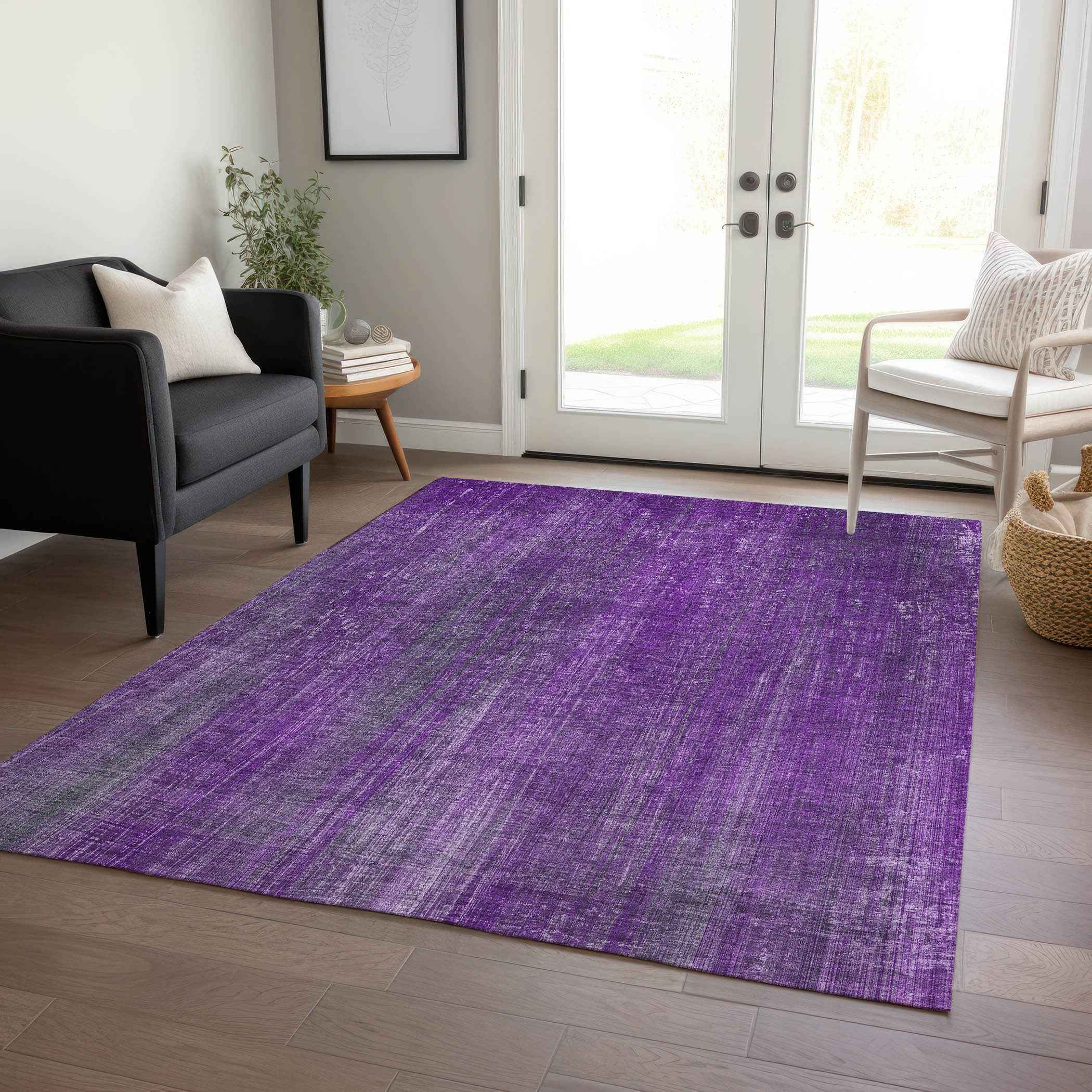 10' X 14' Purple Striped Washable Non Skid Indoor Outdoor Area Rug