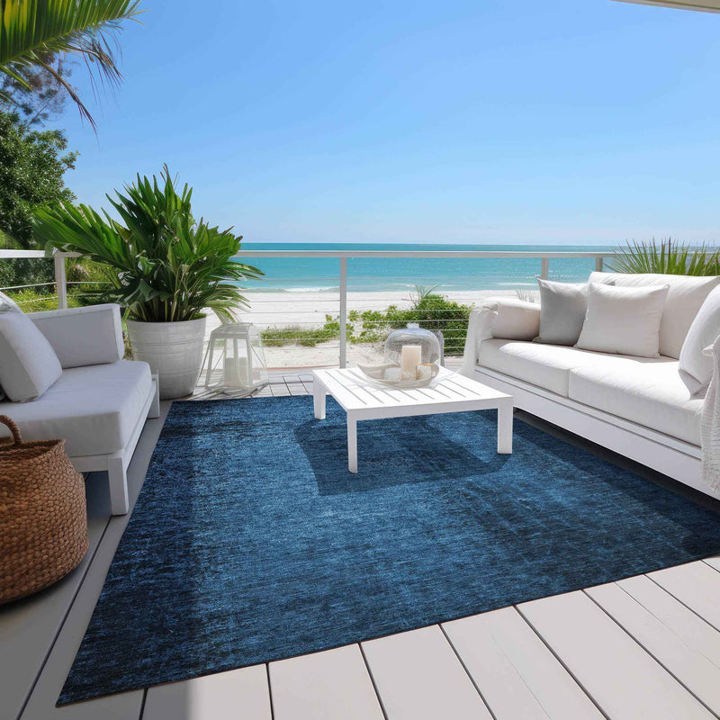 3' X 5' Navy Blue Abstract Washable Non Skid Indoor Outdoor Area Rug