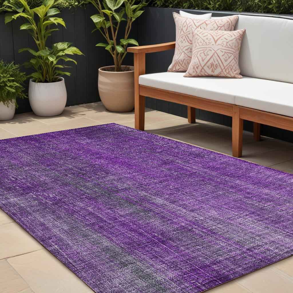 10' X 14' Purple Striped Washable Non Skid Indoor Outdoor Area Rug