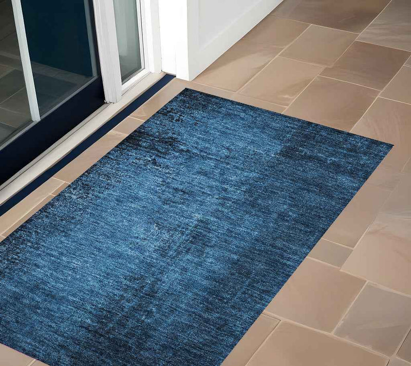 3' X 5' Navy Blue Abstract Washable Non Skid Indoor Outdoor Area Rug